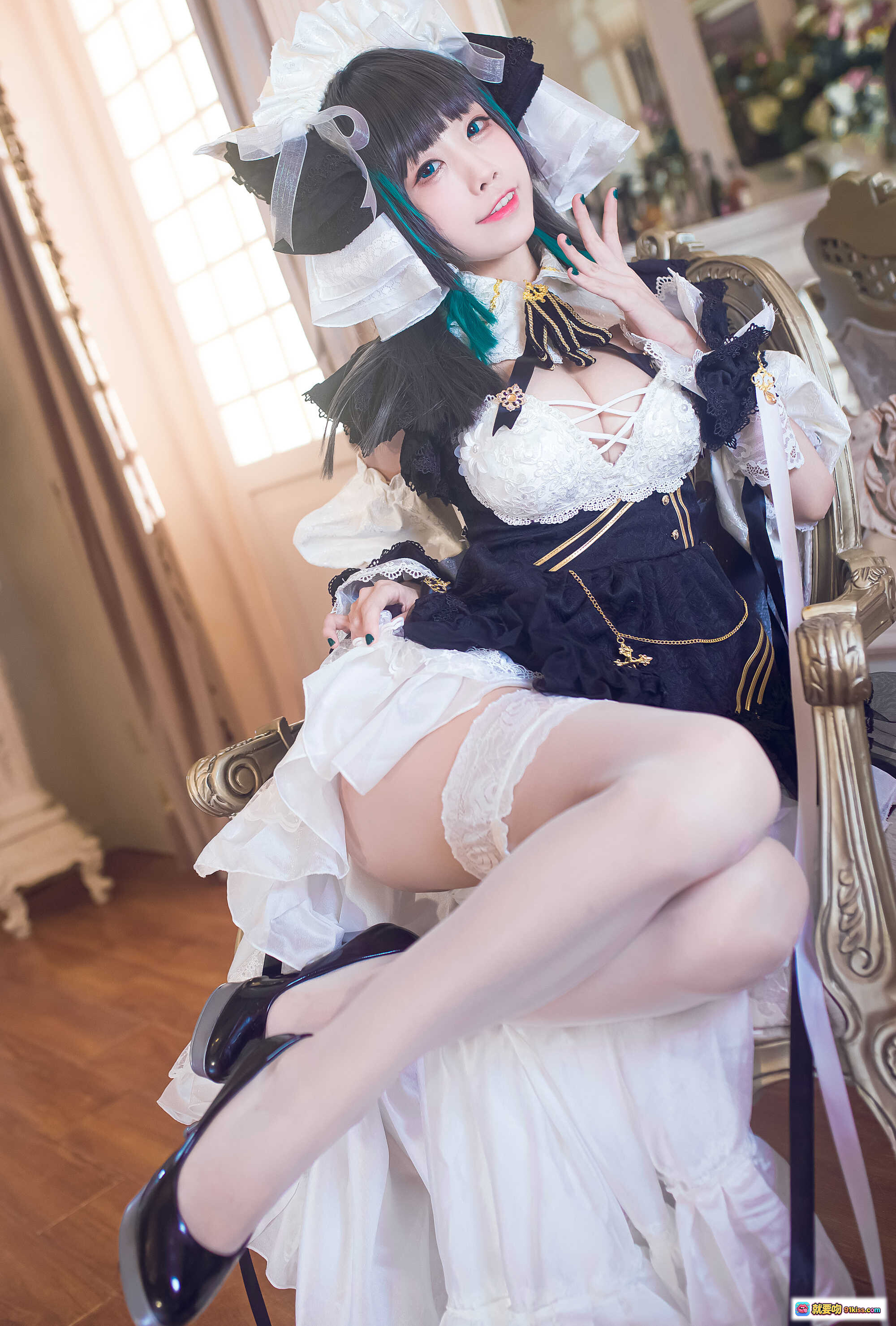 图片[2] - 水淼NO.054柴郡黑白色洛丽塔女仆装写真 35P高清美图 甜美蕾丝蝴蝶结造型 优雅室内拍摄 - 就要吻