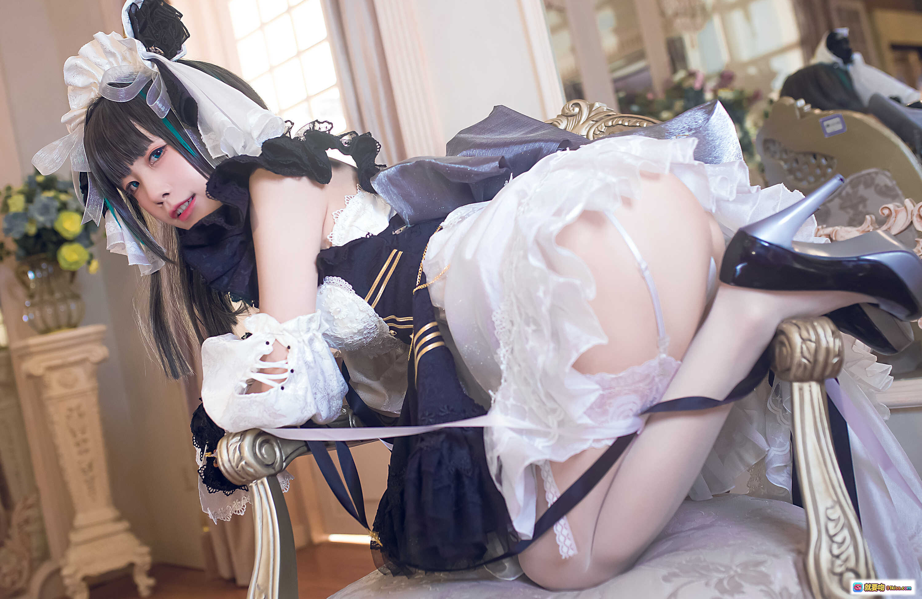 图片[7] - 水淼NO.054柴郡黑白色洛丽塔女仆装写真 35P高清美图 甜美蕾丝蝴蝶结造型 优雅室内拍摄 - 就要吻
