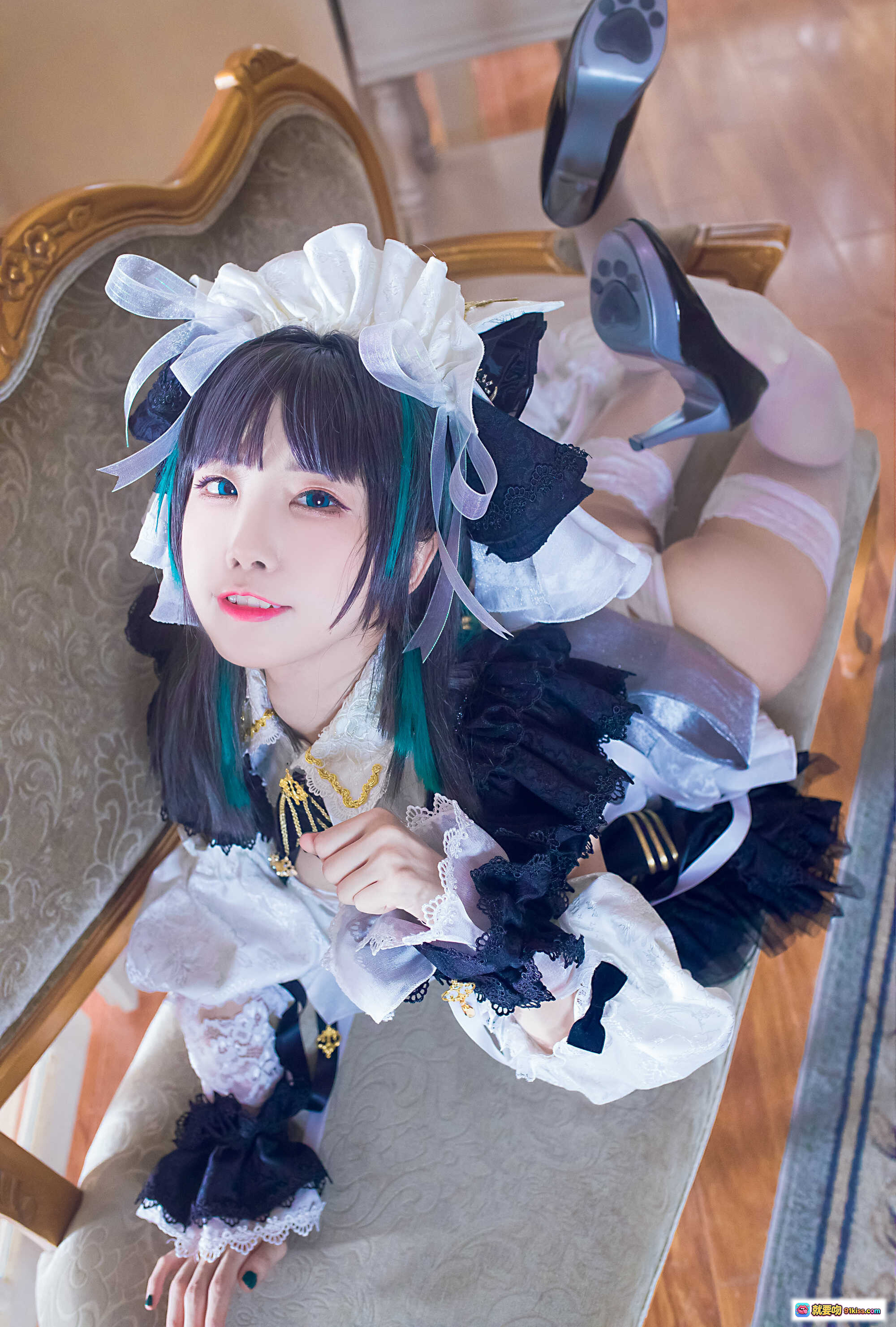 图片[4] - 水淼NO.054柴郡黑白色洛丽塔女仆装写真 35P高清美图 甜美蕾丝蝴蝶结造型 优雅室内拍摄 - 就要吻