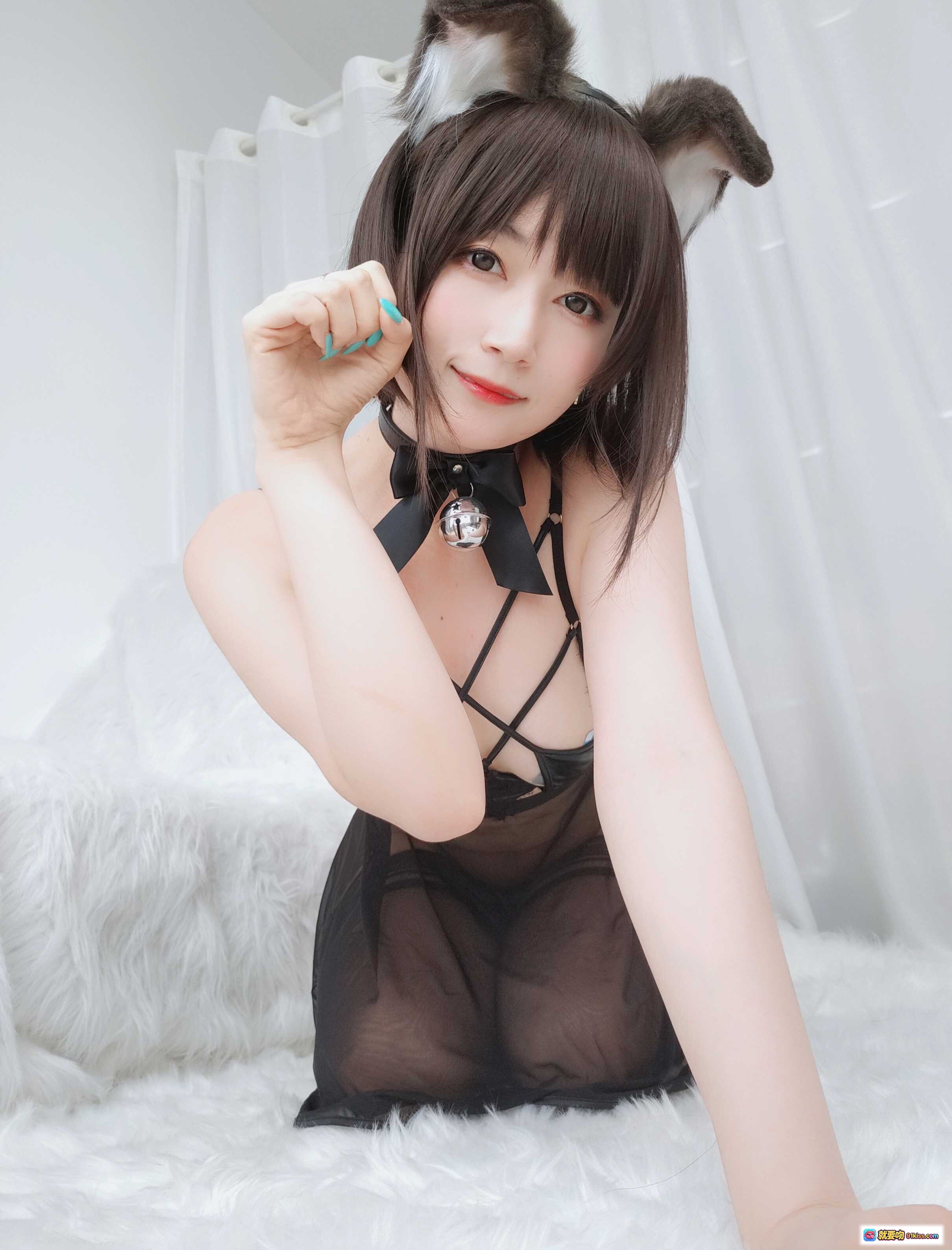 图片[10] - 白银81 NO.044 折耳狗 Cosplay 黑色蕾丝吊带裙 透明薄纱 猫耳发饰 性感写真 107P高清图集 - 就要吻