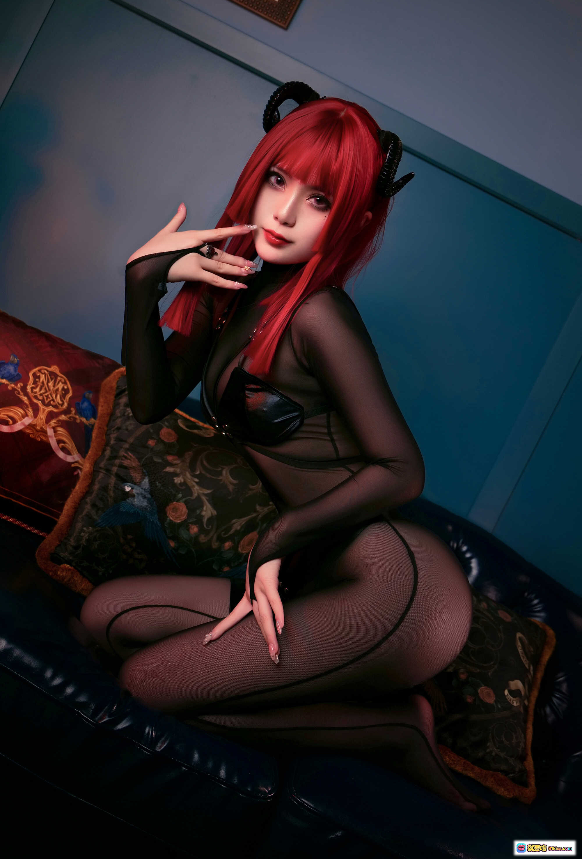 图片[8] - 晓美妈&羊大真人NO.029《魔女集会》红发恶魔角黑丝诱惑写真30P高清图集 - 就要吻