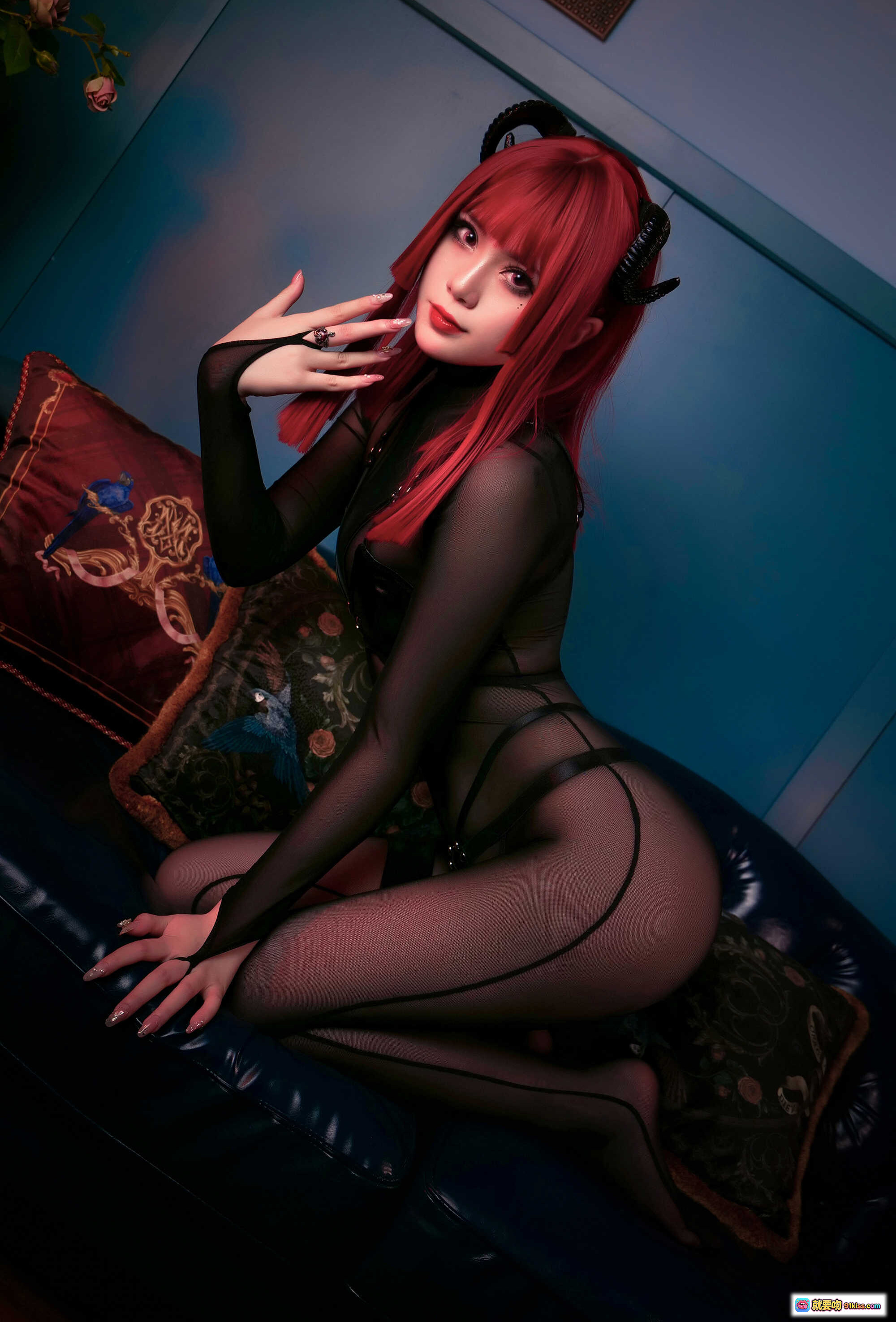 图片[6] - 晓美妈&羊大真人NO.029《魔女集会》红发恶魔角黑丝诱惑写真30P高清图集 - 就要吻