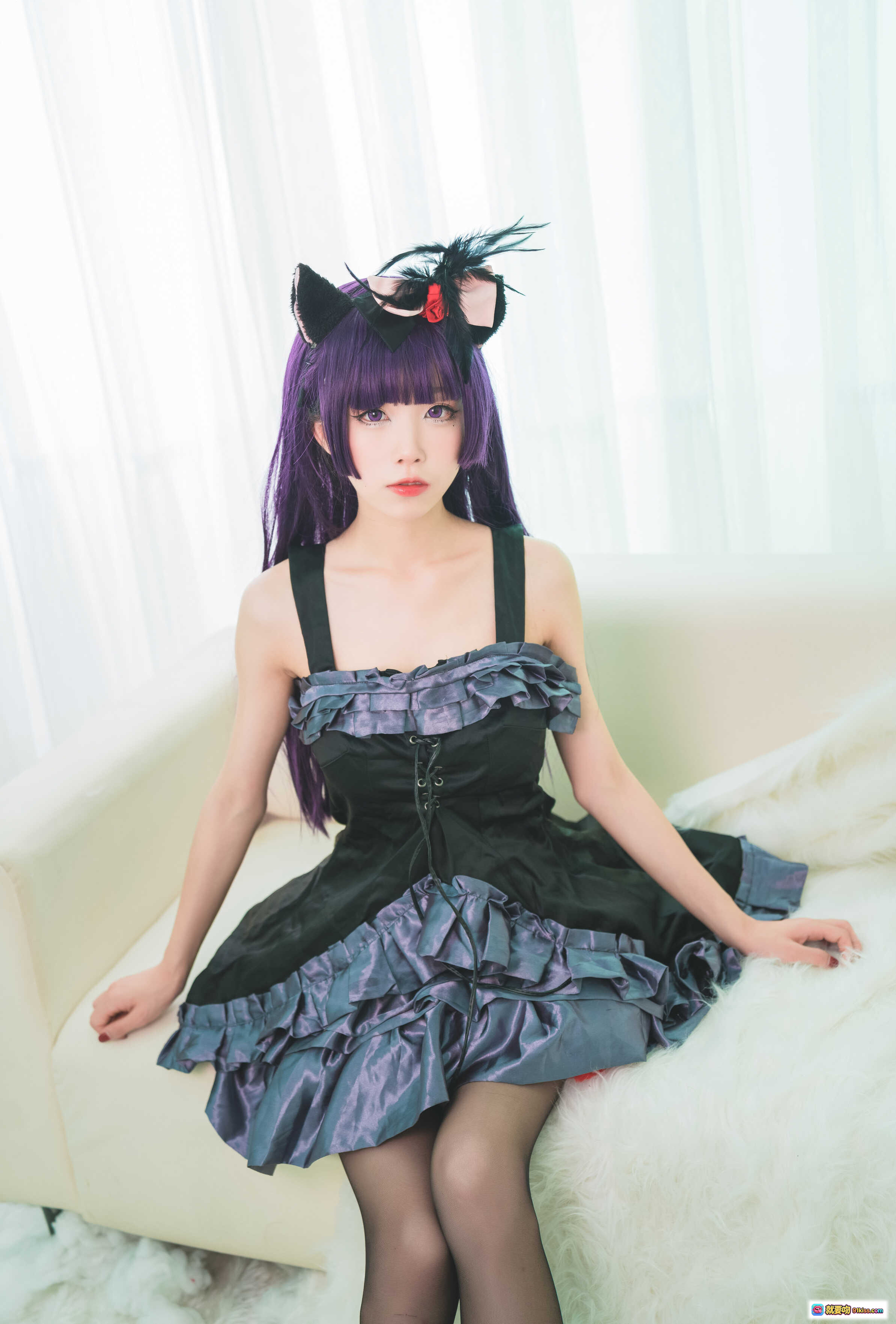 图片[6] - 水淼NO.022黑猫cos冷门小礼服紫色长发猫耳黑丝美腿室内写真9P高清图集 - 就要吻