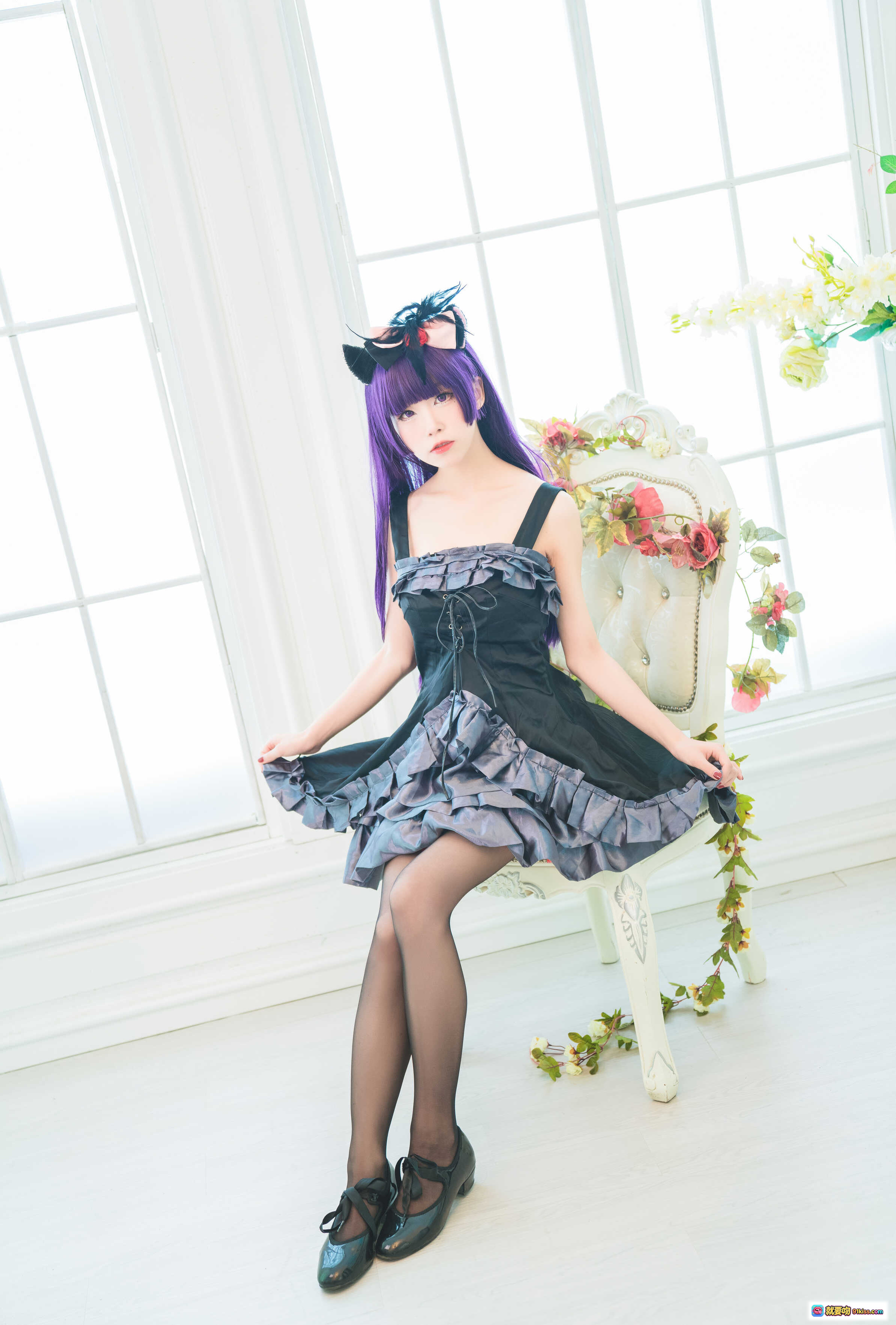 图片[9] - 水淼NO.022黑猫cos冷门小礼服紫色长发猫耳黑丝美腿室内写真9P高清图集 - 就要吻