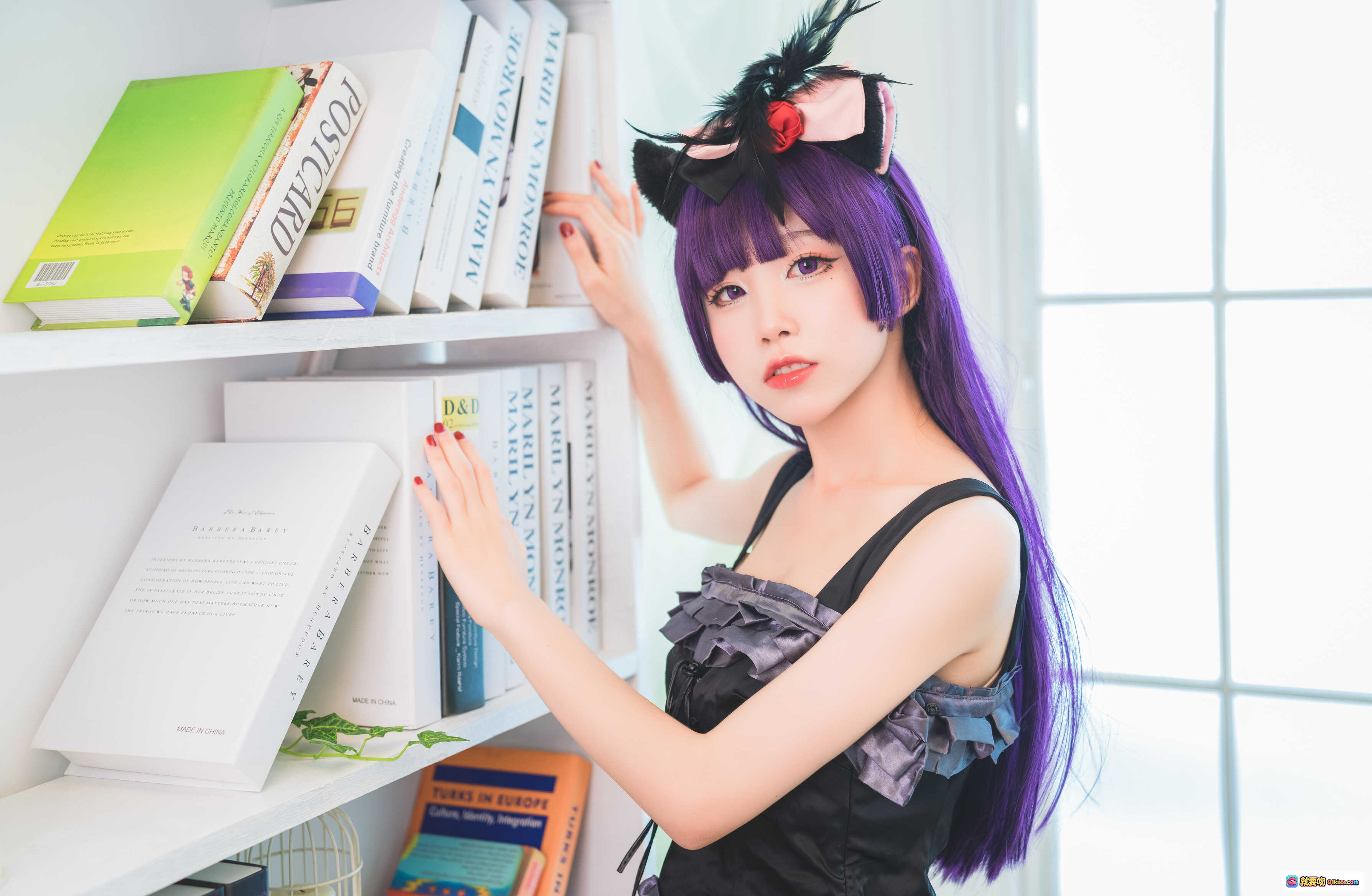 图片[8] - 水淼NO.022黑猫cos冷门小礼服紫色长发猫耳黑丝美腿室内写真9P高清图集 - 就要吻