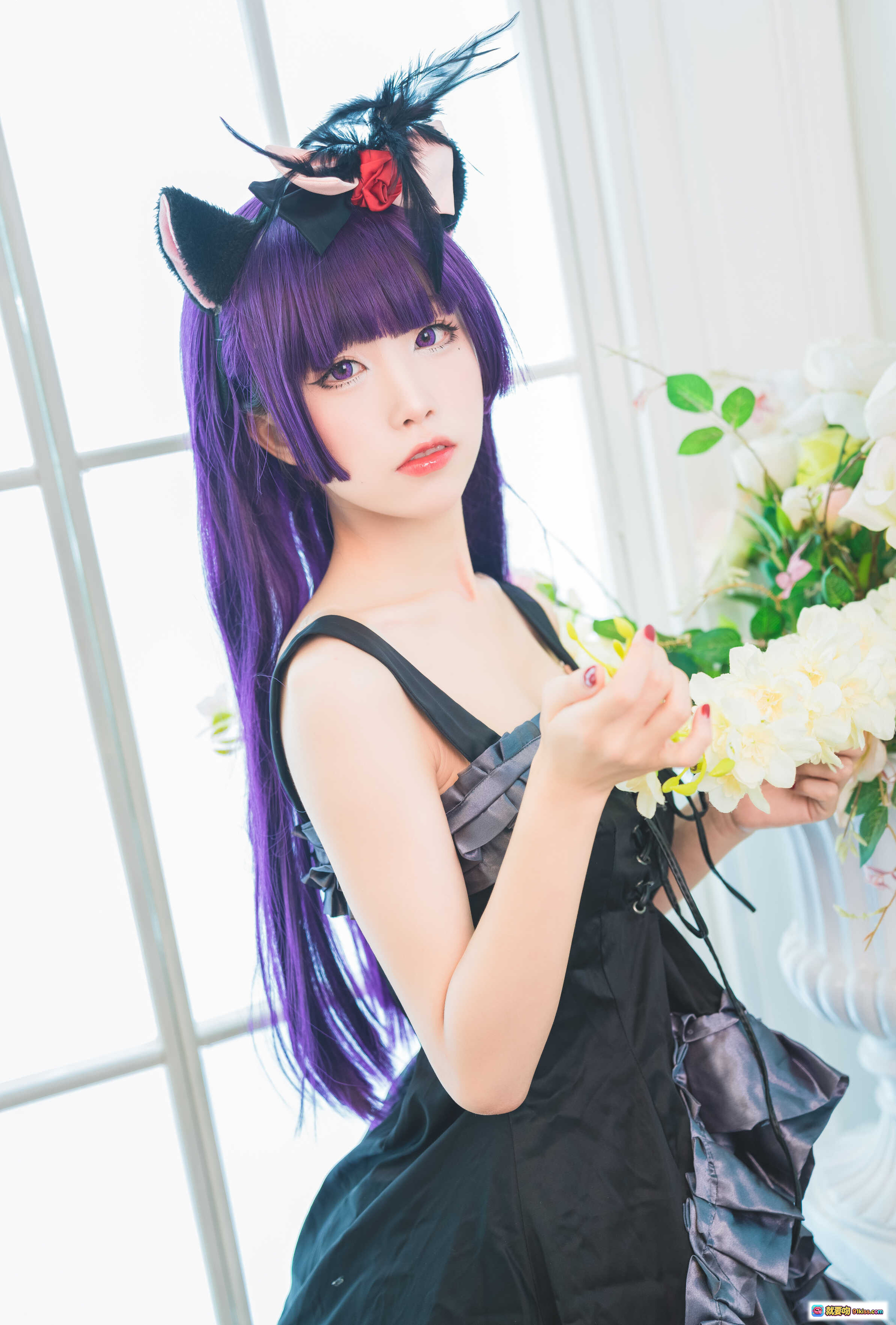 图片[4] - 水淼NO.022黑猫cos冷门小礼服紫色长发猫耳黑丝美腿室内写真9P高清图集 - 就要吻