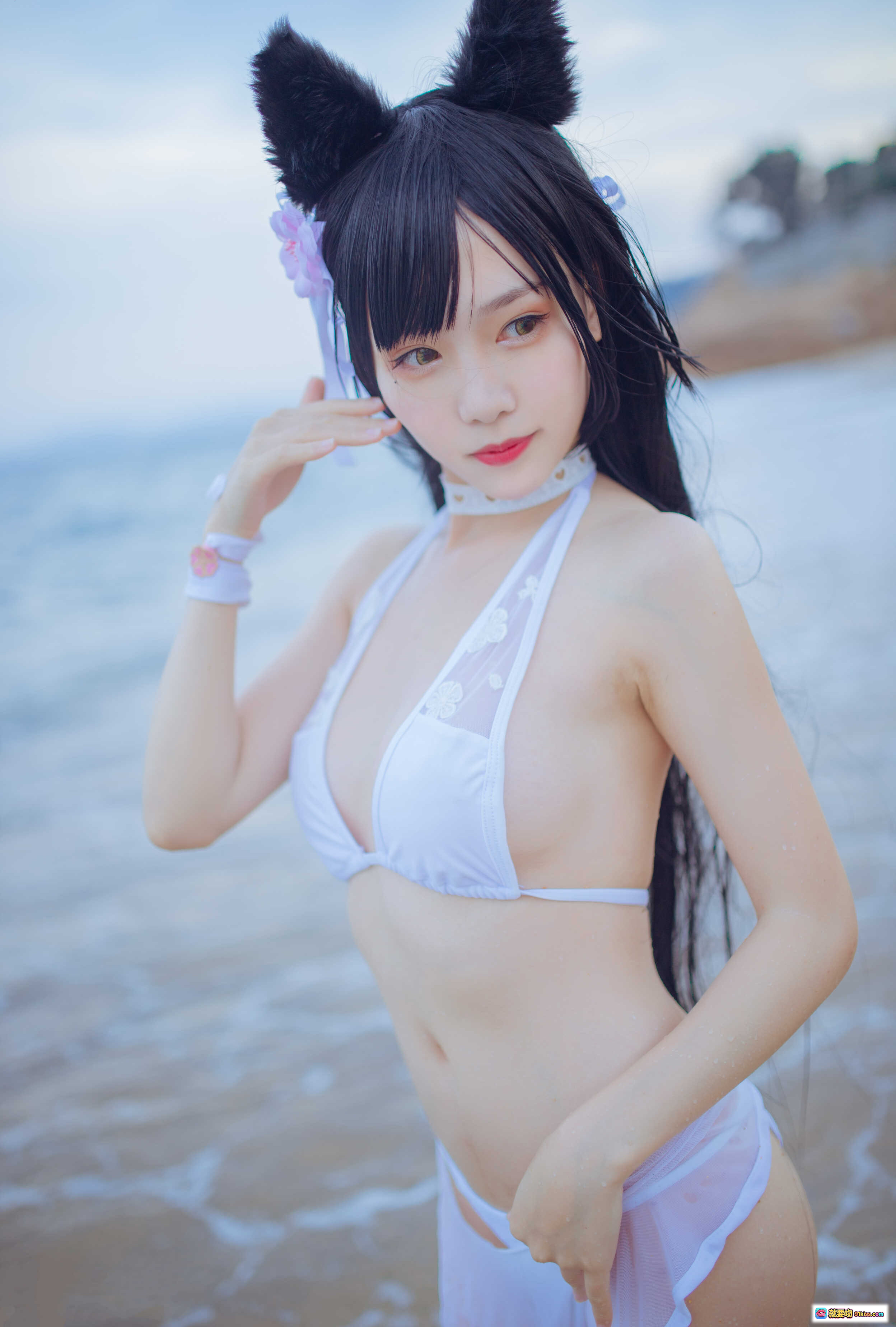 图片[3] - 抖娘利世NO.006海边泳装写真｜不呆猫联名獒犬角色扮演｜白色比基尼岩石海岸拍摄｜41P高清图集 - 就要吻