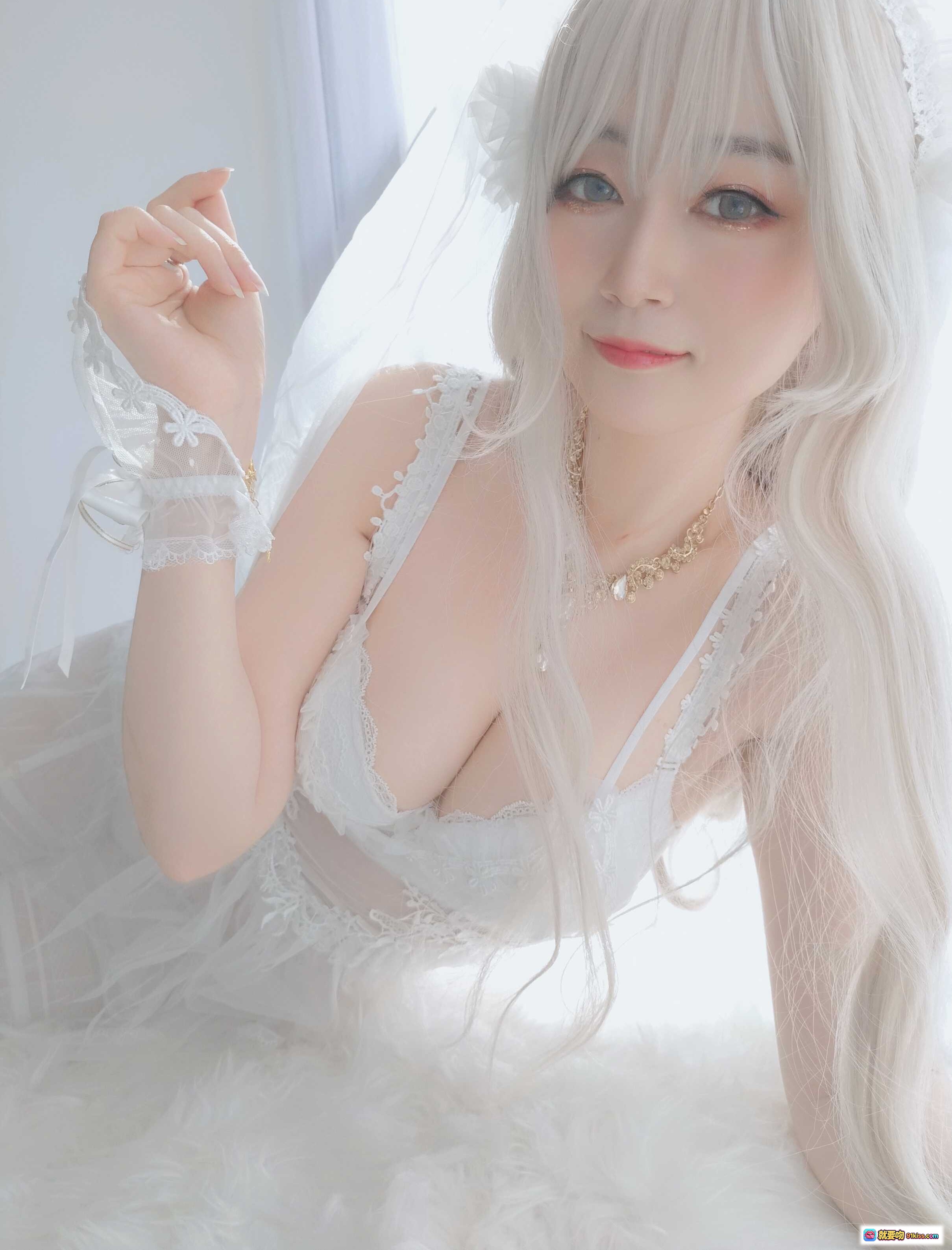 图片[3] - 白银81 NO.034 纯白花嫁写真｜银发新娘头纱造型｜精致妆容珠宝配饰｜161P高画质美图 - 就要吻