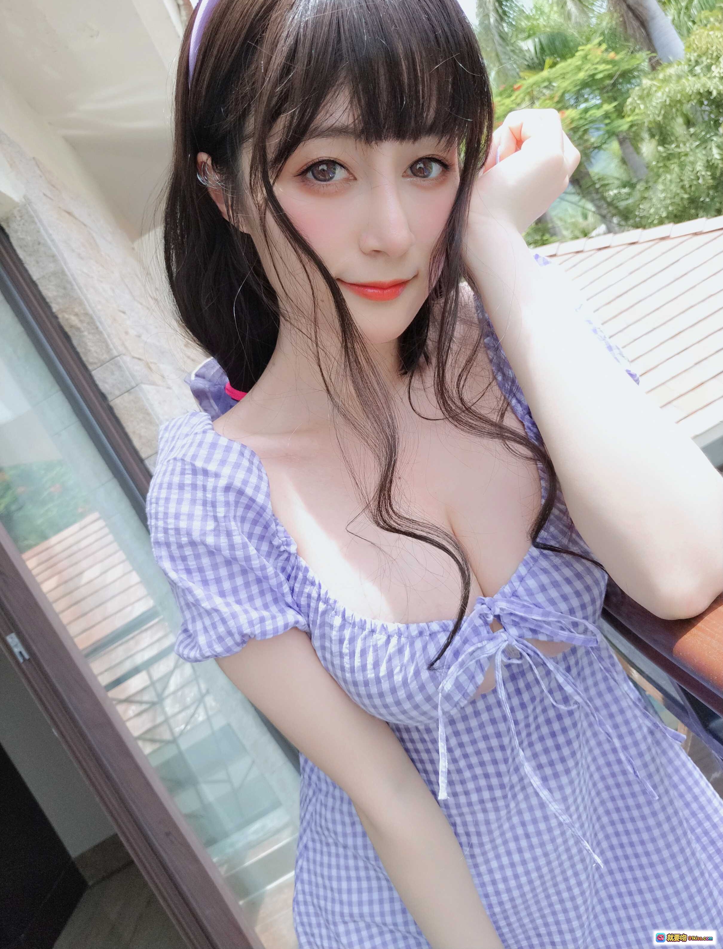 图片[4] - 白银81 NO.081 8月会员合集 2021-08-07 紫格子露肩装甜美少女卧室写真 清新可爱氛围感美拍 - 就要吻