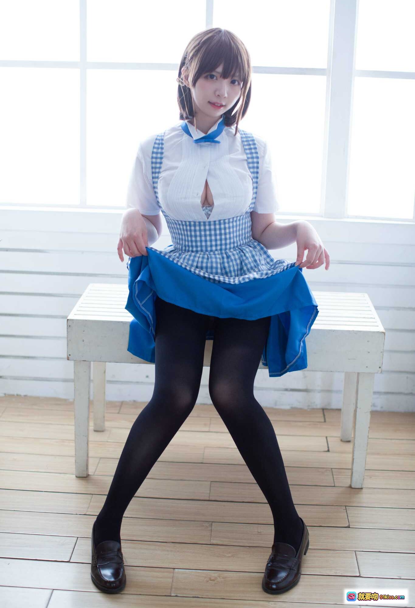 图片[6] - 闪月半NO.003加藤惠蓝白条纹女仆装黑丝美腿居家写真17P高清图集 - 就要吻
