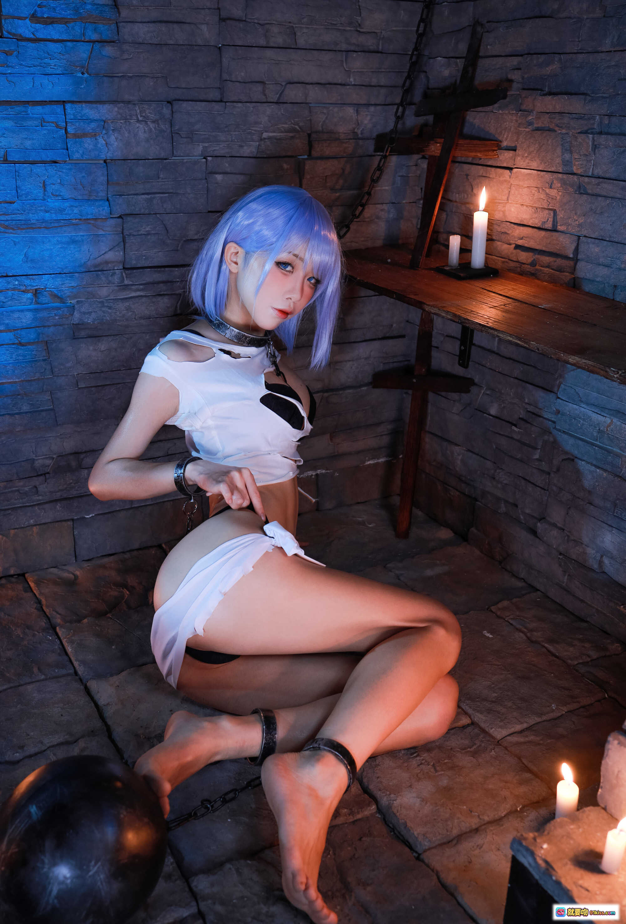 图片[9] - 水淼Aqua NO.062 恰巴耶夫 Cosplay 蓝发少女 锁链束缚 地牢场景 白衣黑袜 39P高清写真 - 就要吻