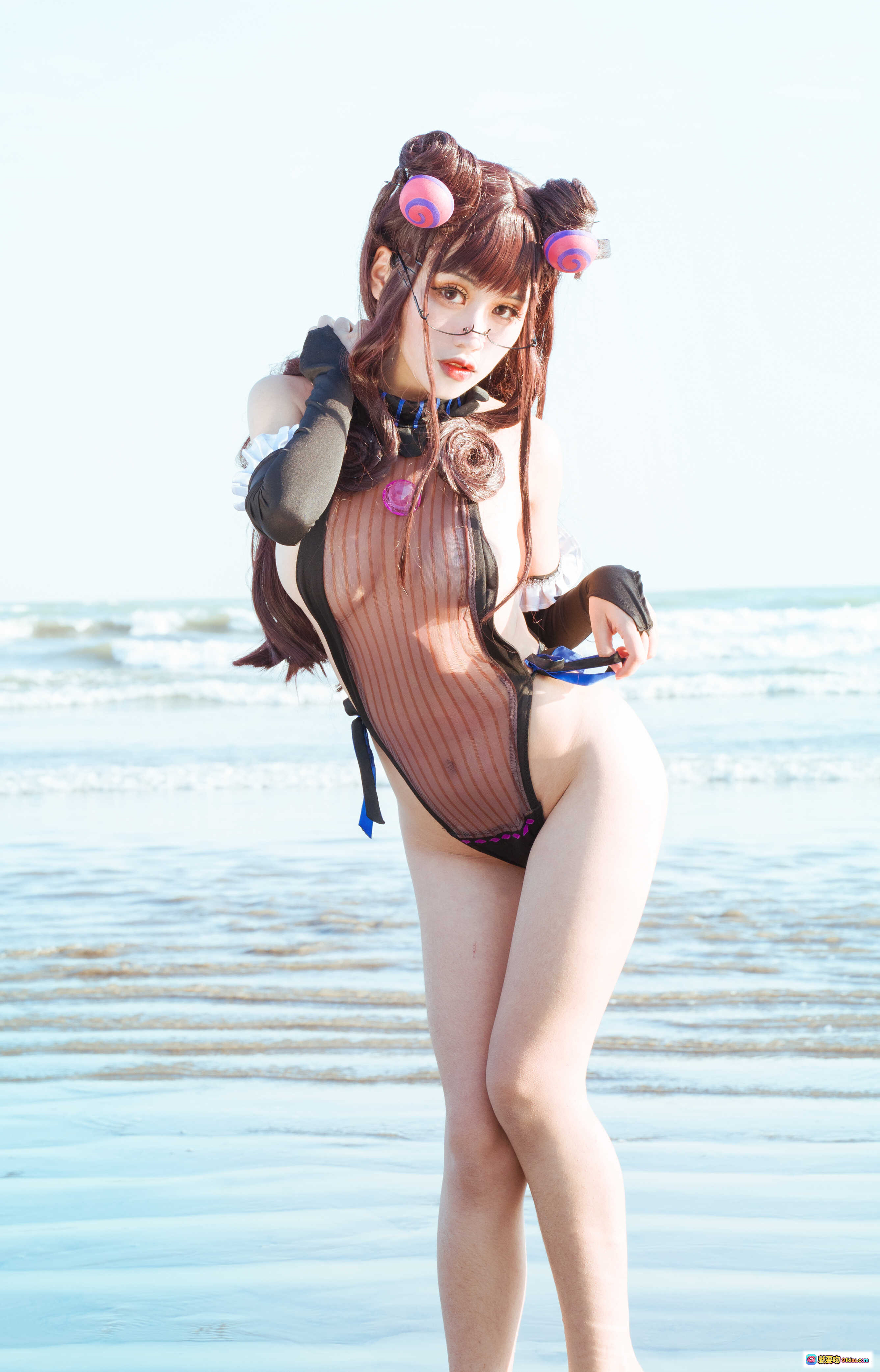 图片[4] - 一笑芳香沁NO.013紫式部泳装写真20P183MB海边黑伞美腿长发眼镜女仆风性感诱惑 - 就要吻