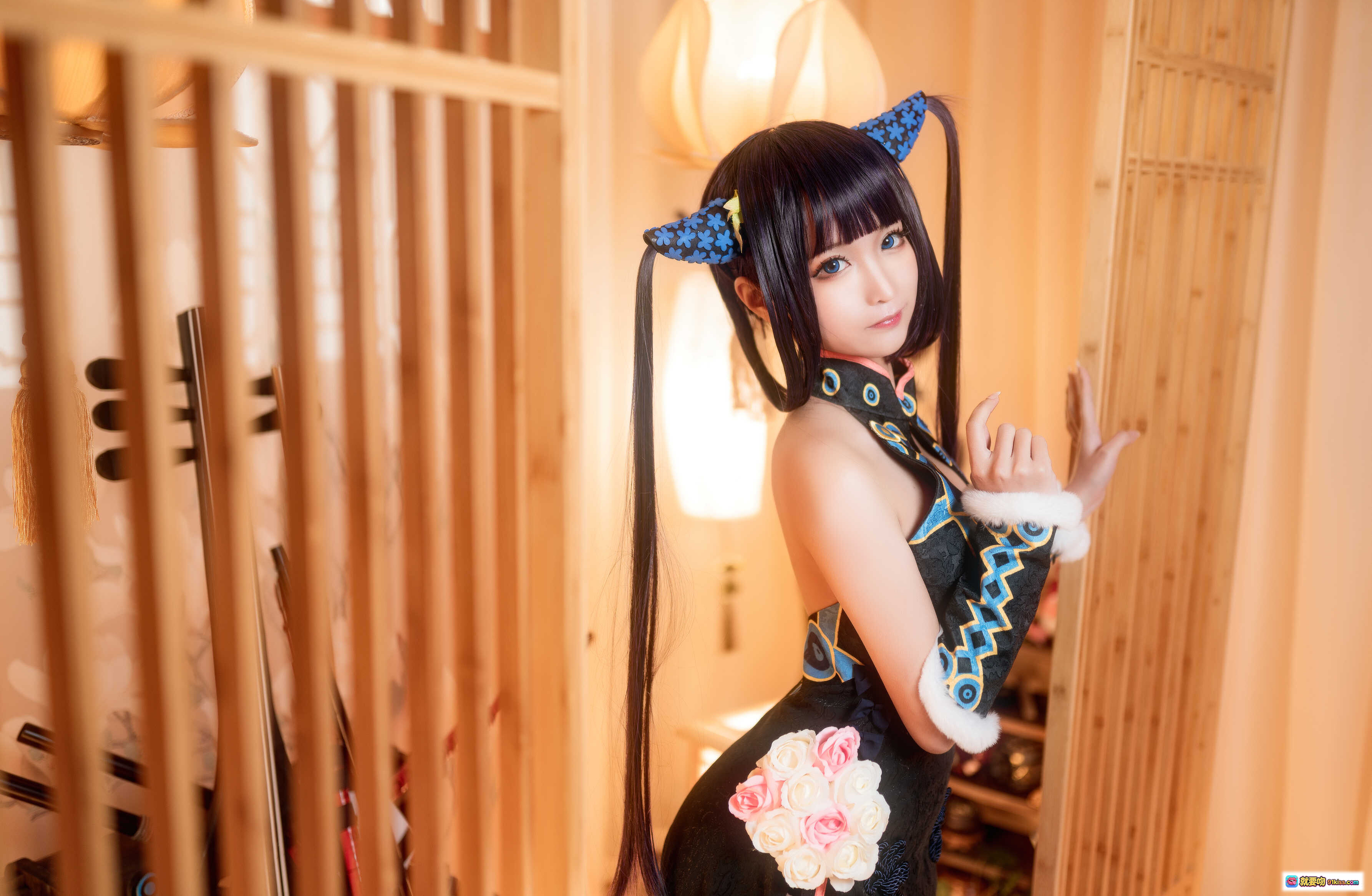 图片[2] - 蠢沫沫NO.085杨玉环二破写真 丝袜美腿花朵装饰黑粉和风服饰性感私房摄影40P高清图集 - 就要吻