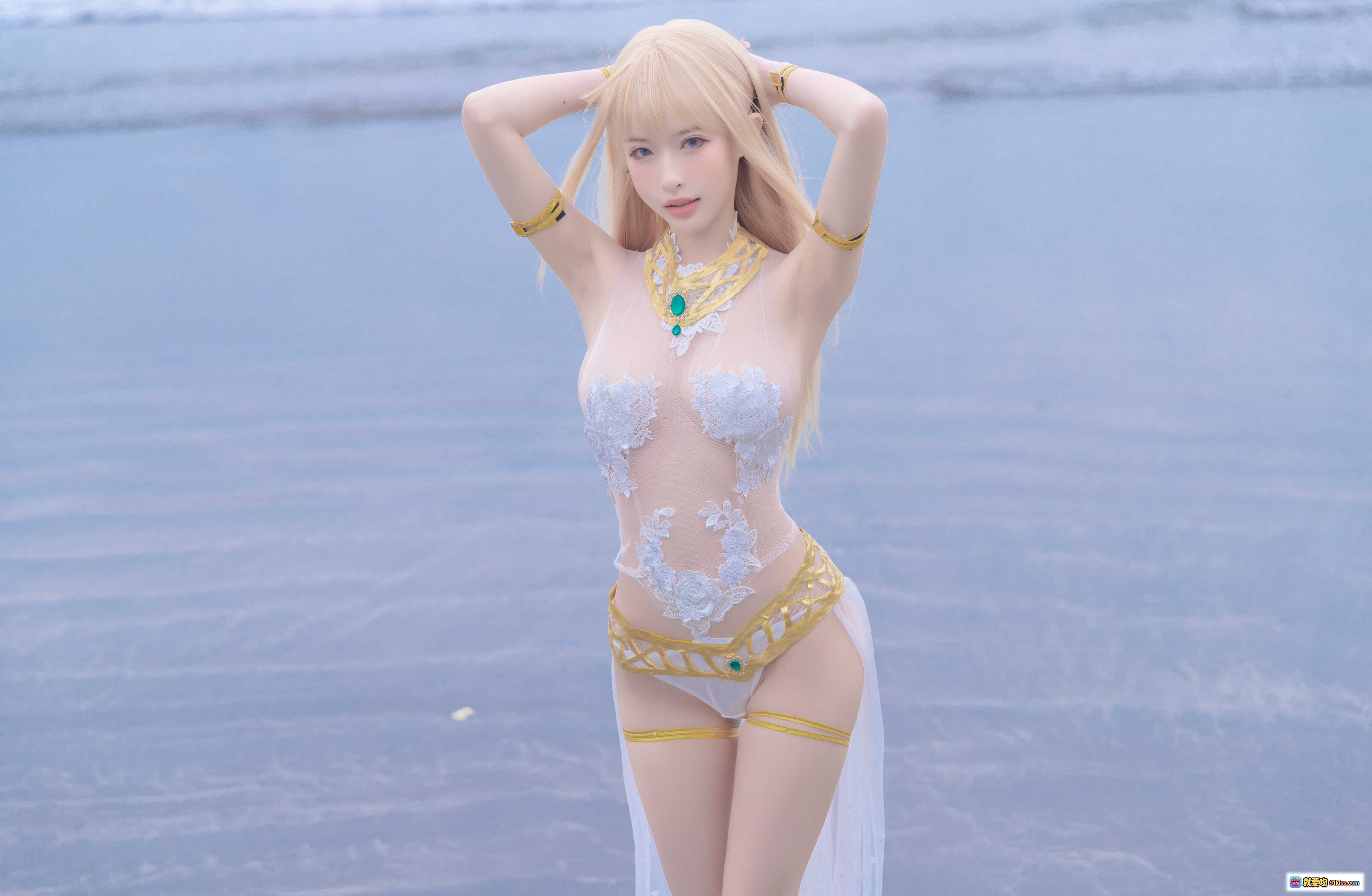图片[1] - 清水由乃NO.022玛丽萝丝白色泳衣写真 金发碧眼海滩性感Cosplay 33P高清图集 - 就要吻