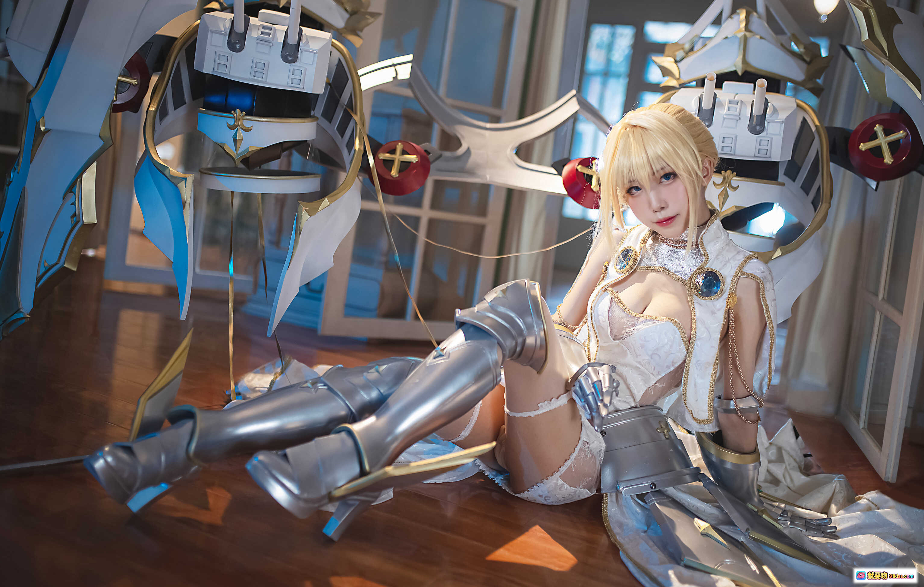 图片[7] - 水淼NO.059圣女贞德cos写真｜白裙金发持剑少女｜精致妆容蕾丝细节｜40P高清美图 - 就要吻