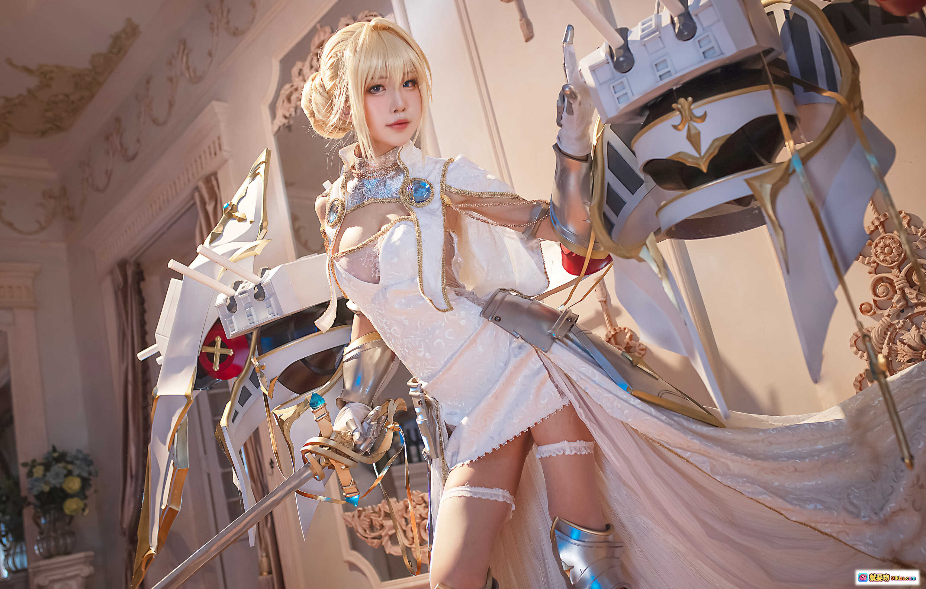 图片[5] - 水淼NO.059圣女贞德cos写真｜白裙金发持剑少女｜精致妆容蕾丝细节｜40P高清美图 - 就要吻
