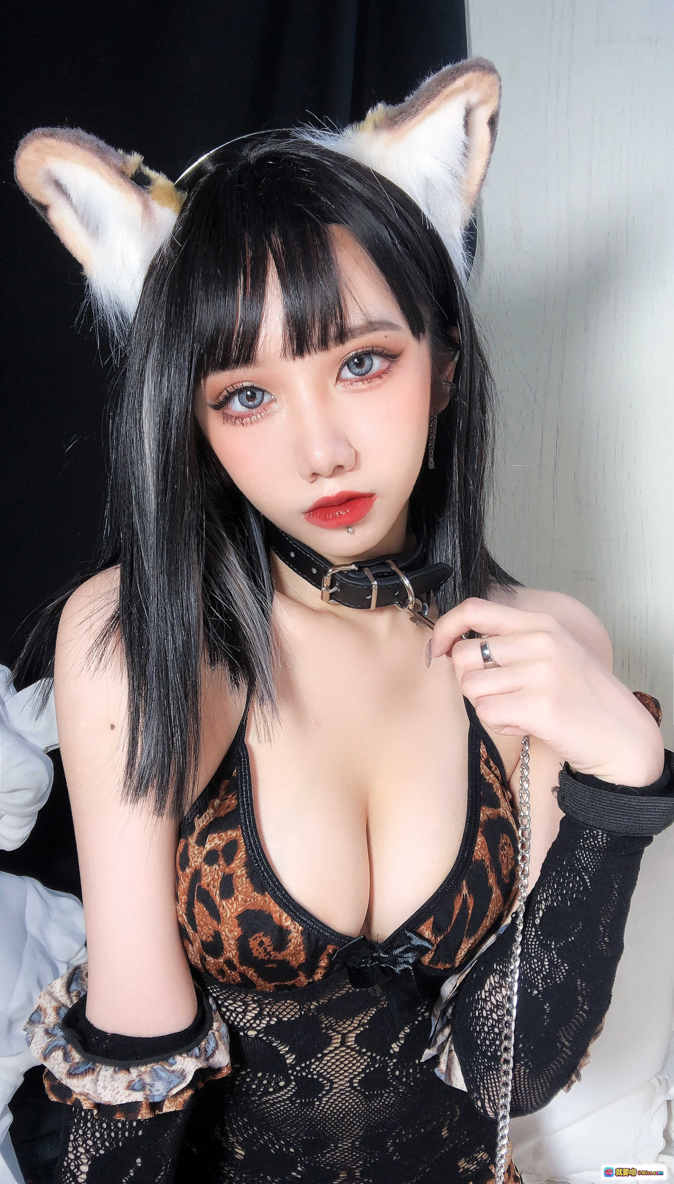 图片[8] - 果咩酱w NO.022 豹纹女郎黑发猫耳蕾丝内衣写真 25P高清美图 - 就要吻