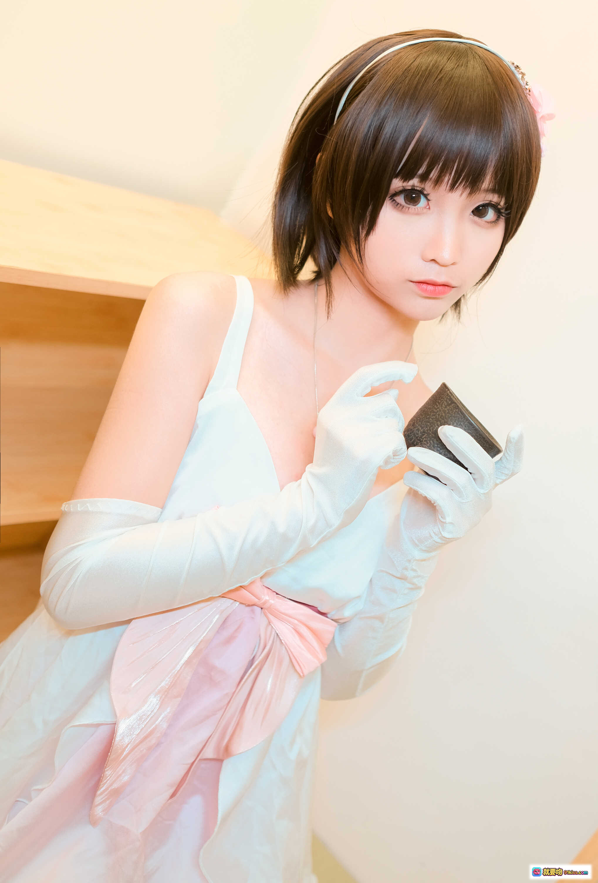 图片[7] - 蠢沫沫NO.017加藤惠礼服写真 白色蕾丝长袜美腿特写 甜美少女风室内私房摄影 - 就要吻