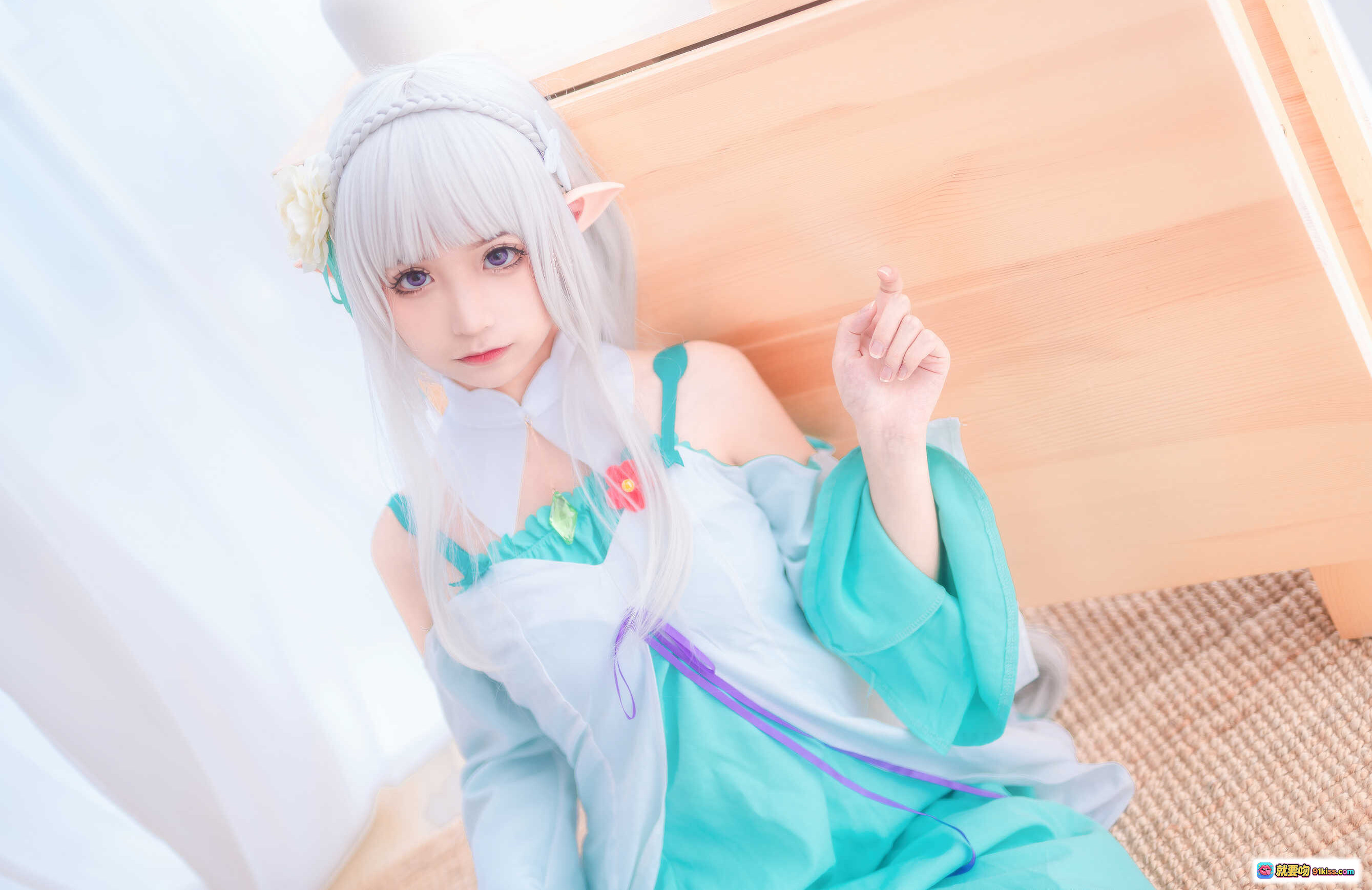 图片[6] - 蠢沫沫NO.027绿睡衣cos写真 精灵耳白发少女居家风清新甜美40P高清图集 - 就要吻