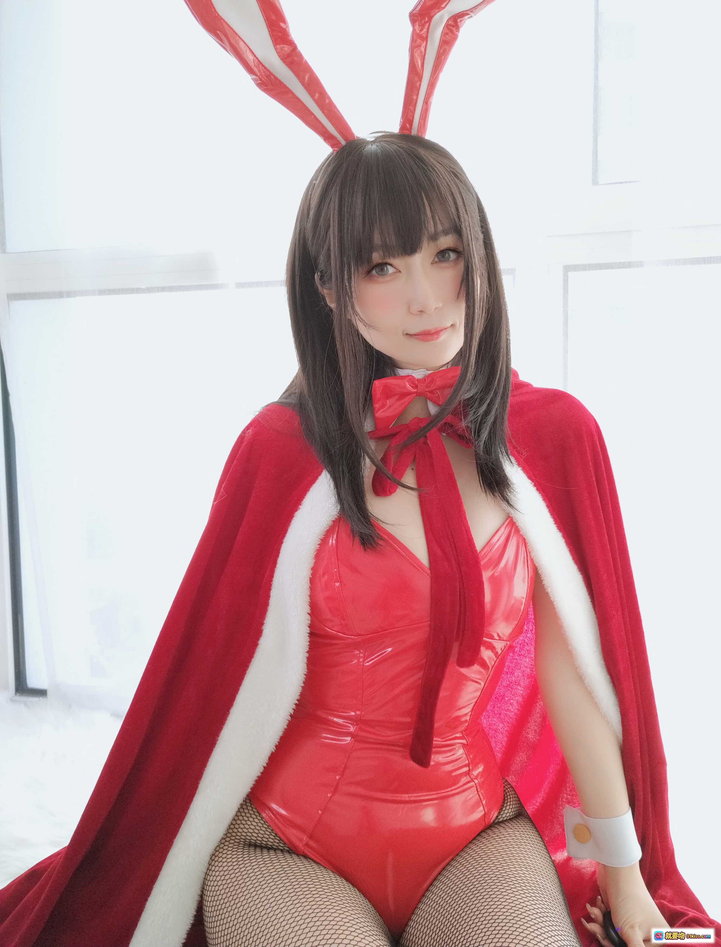 图片[2] - 白银81 NO.054 圣诞兔女郎写真 红色斗篷+渔网袜+兔耳发饰 97P高清美图 - 就要吻