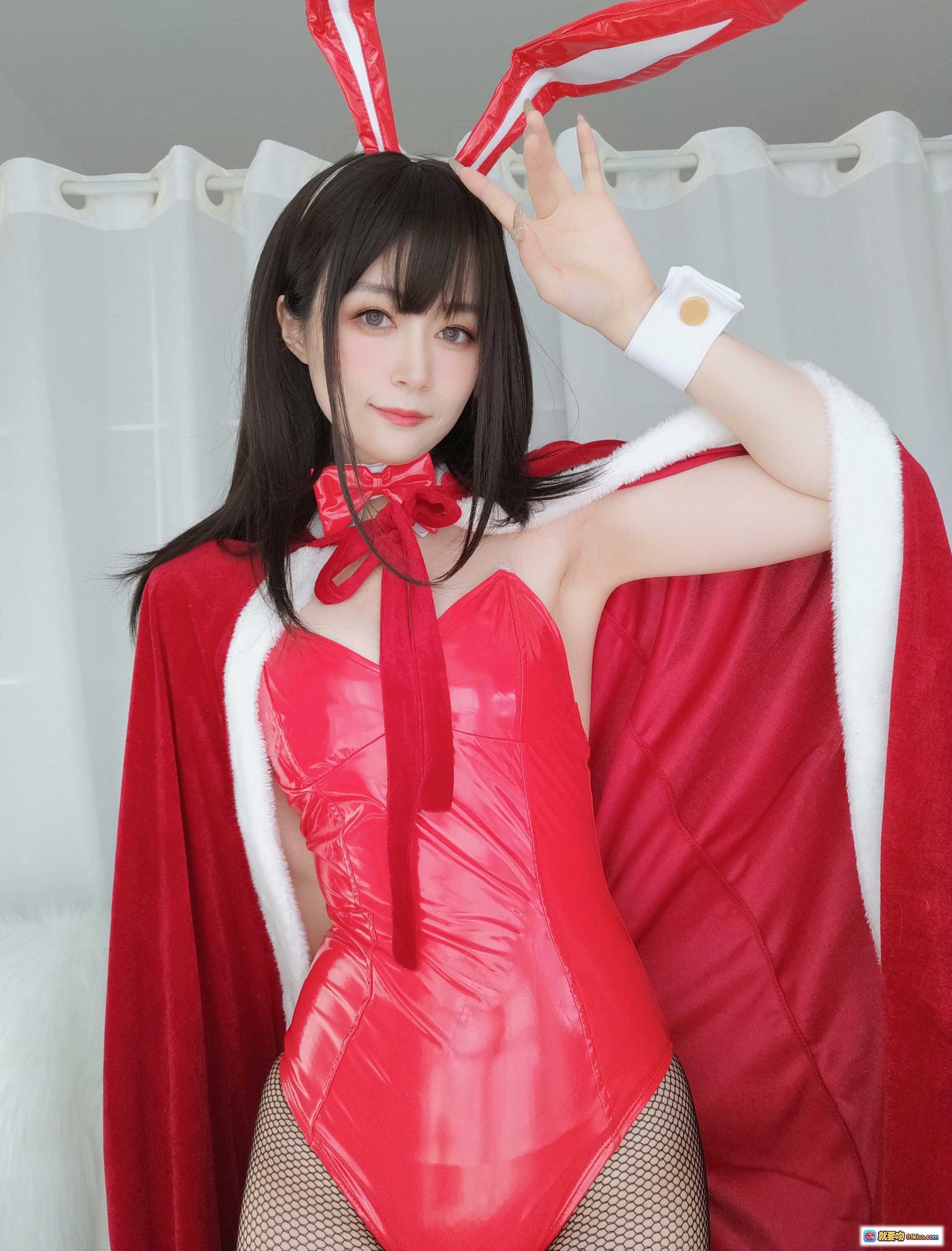 图片[4] - 白银81 NO.054 圣诞兔女郎写真 红色斗篷+渔网袜+兔耳发饰 97P高清美图 - 就要吻