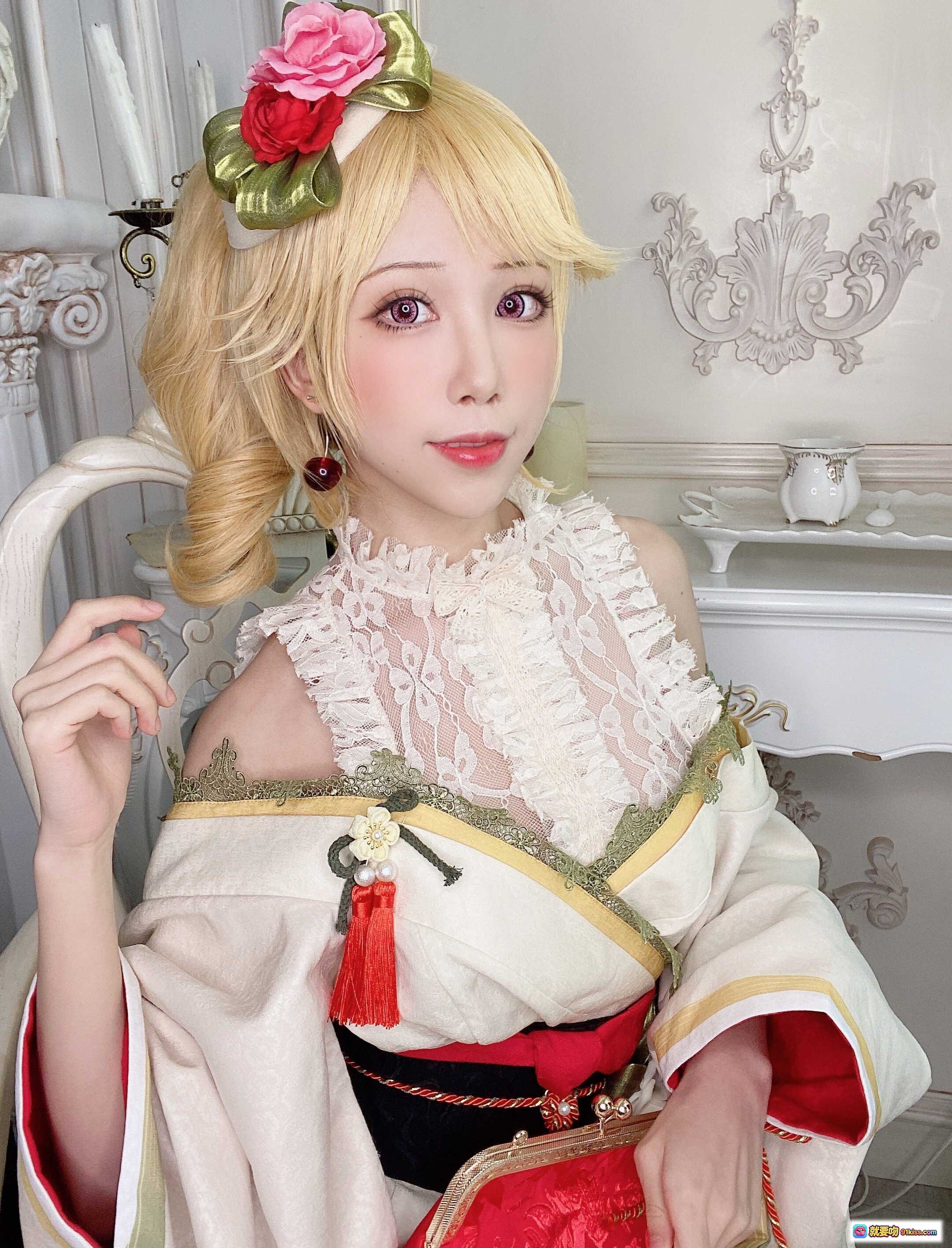 图片[6] - 水淼aqua NO.079 黎塞留新春自拍｜洛丽塔蕾丝洋装+玫瑰发饰+下午茶场景+精致妆容+古典宫廷风写真 - 就要吻