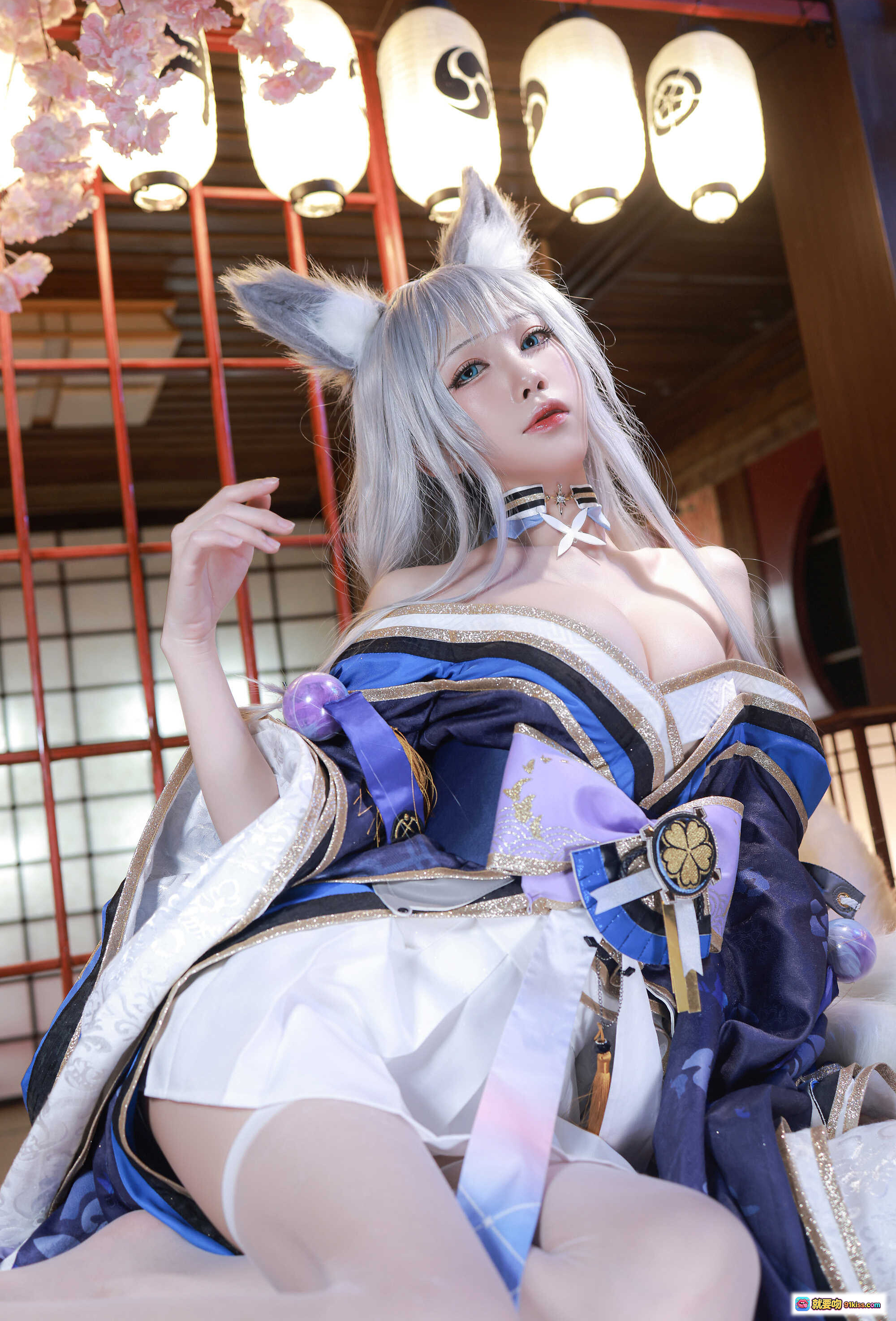 图片[6] - 水淼Aqua NO.079新春4套正片 信浓COS 狐耳白发美少女 日式和风场景 丝袜美腿 30岁御姐风 - 就要吻