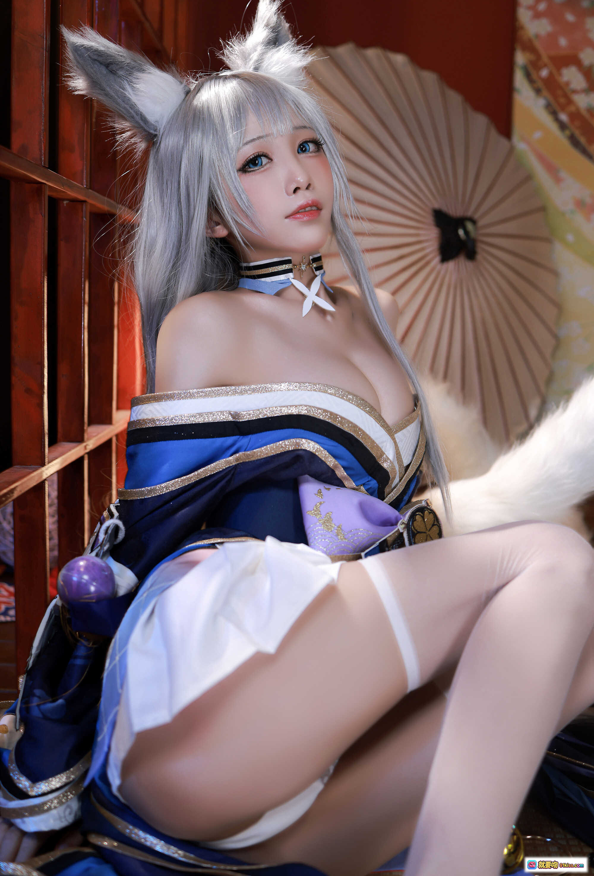 图片[10] - 水淼Aqua NO.079新春4套正片 信浓COS 狐耳白发美少女 日式和风场景 丝袜美腿 30岁御姐风 - 就要吻