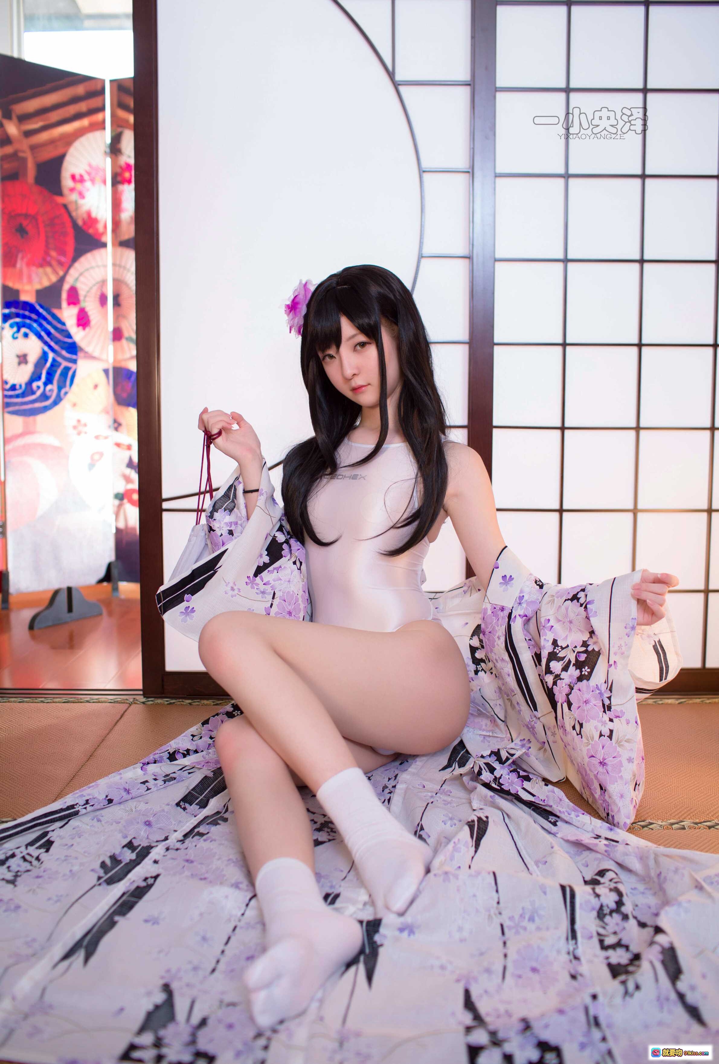 图片[7] - 一小央泽NO.030和风写真｜黑发少女樱花点缀日式屏风跪姿美腿丝袜41P高清图集 - 就要吻