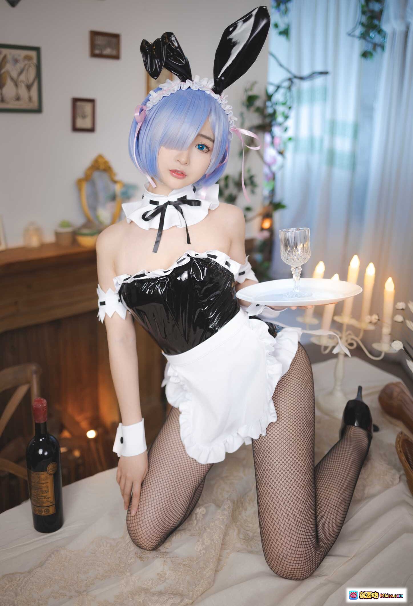 图片[7] - 桜井宁宁NO.027蕾姆兔女郎cosplay写真 34P高清美图 黑丝女仆装 甜美蓝发少女 室内餐桌场景 情趣写真集 - 就要吻