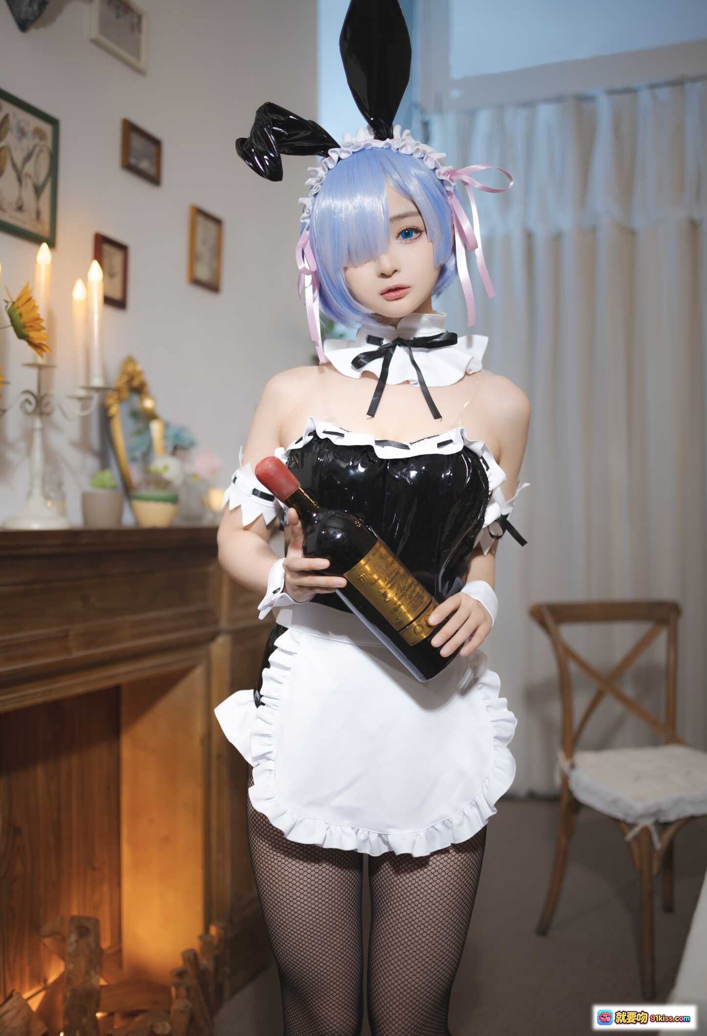 图片[8] - 桜井宁宁NO.027蕾姆兔女郎cosplay写真 34P高清美图 黑丝女仆装 甜美蓝发少女 室内餐桌场景 情趣写真集 - 就要吻