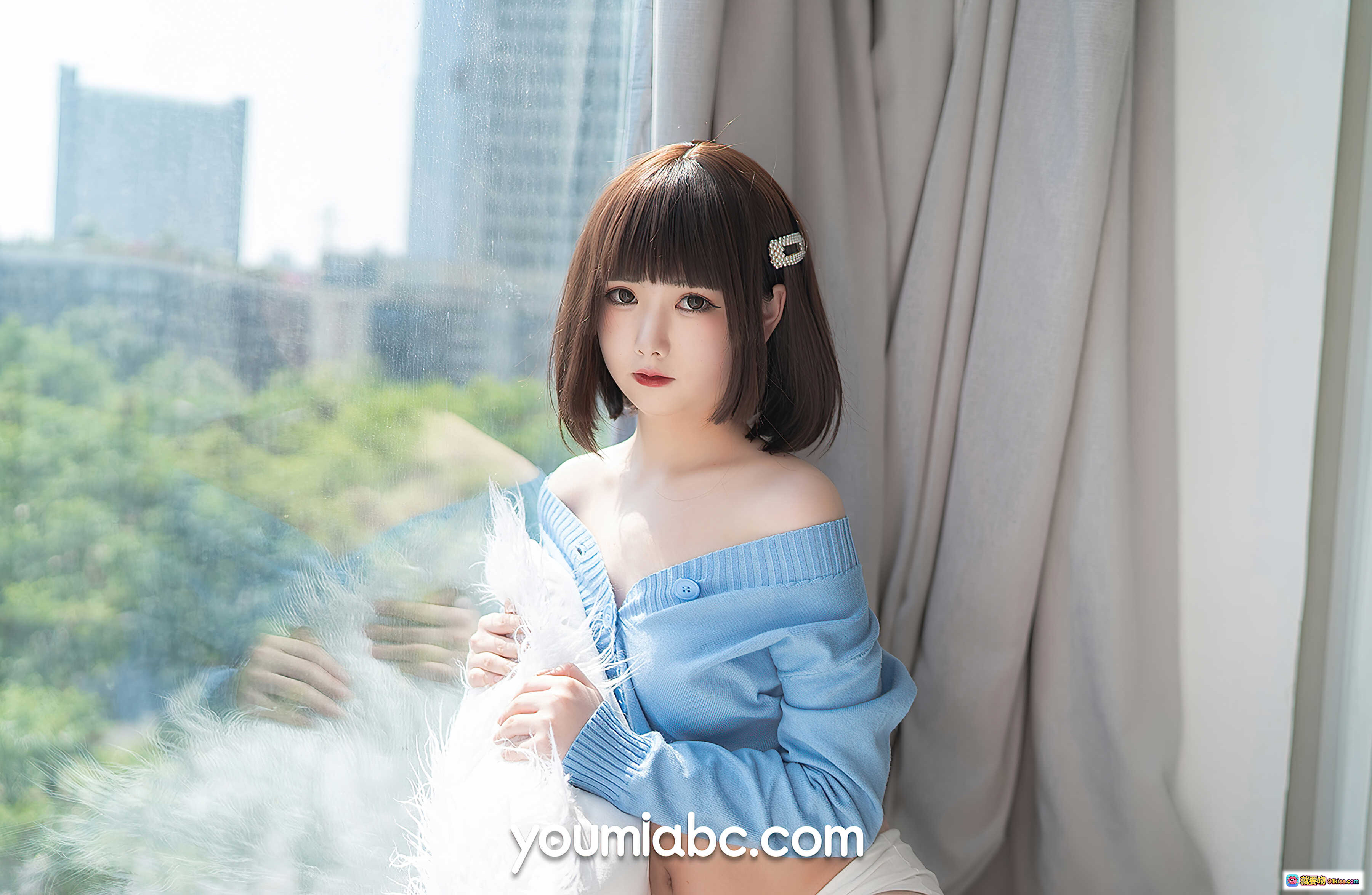 图片[2] - 薄荷蓝少女向小圆清新写真｜YouMi尤蜜2020.11.30｜35P高质私房照｜甜美短发居家风 - 就要吻