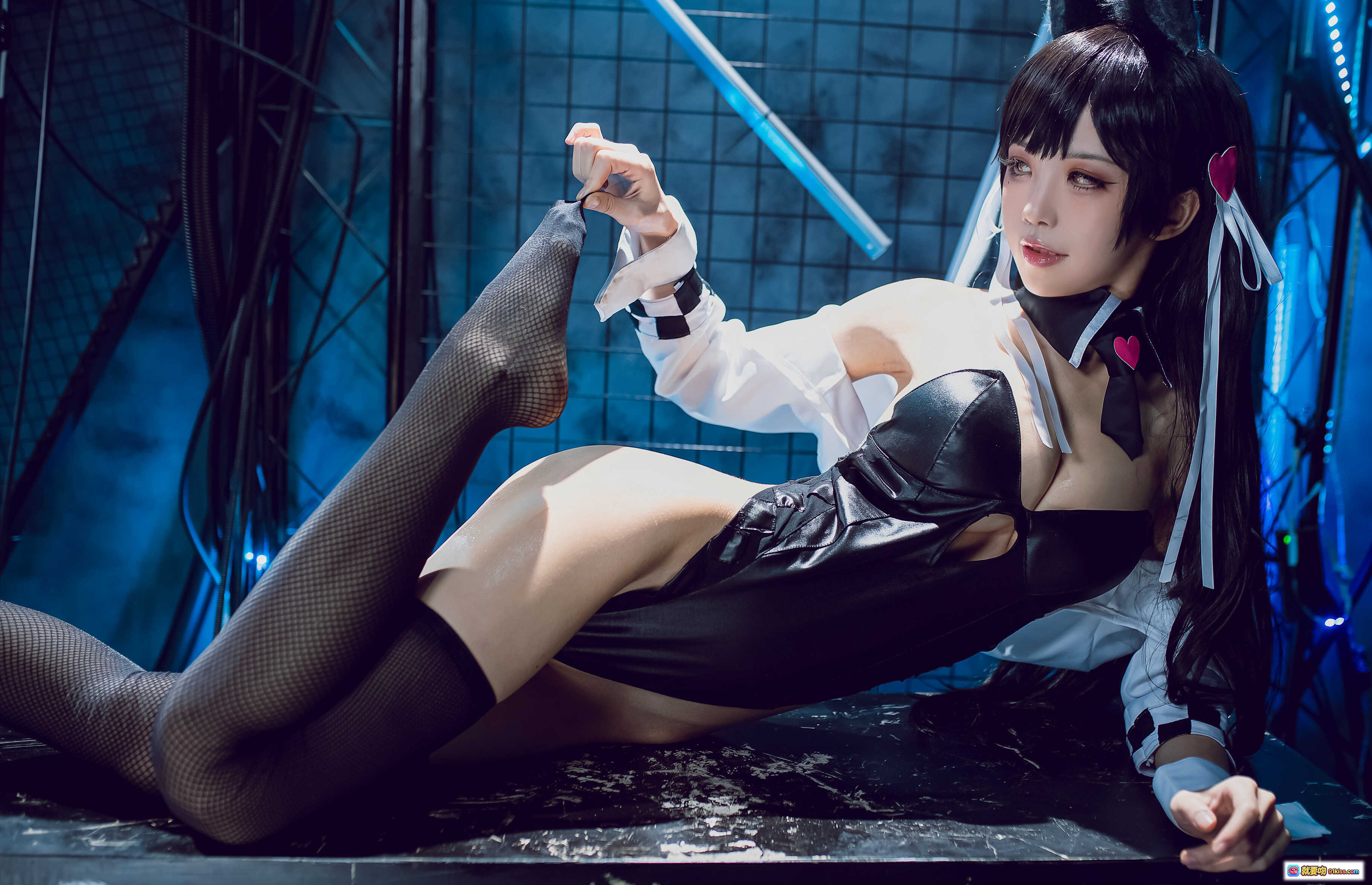 图片[7] - 水淼NO.052碧蓝航线爱宕犬同人机车写真·猫耳黑发白衬衫黑丝美腿性感Cosplay摄影集 - 就要吻