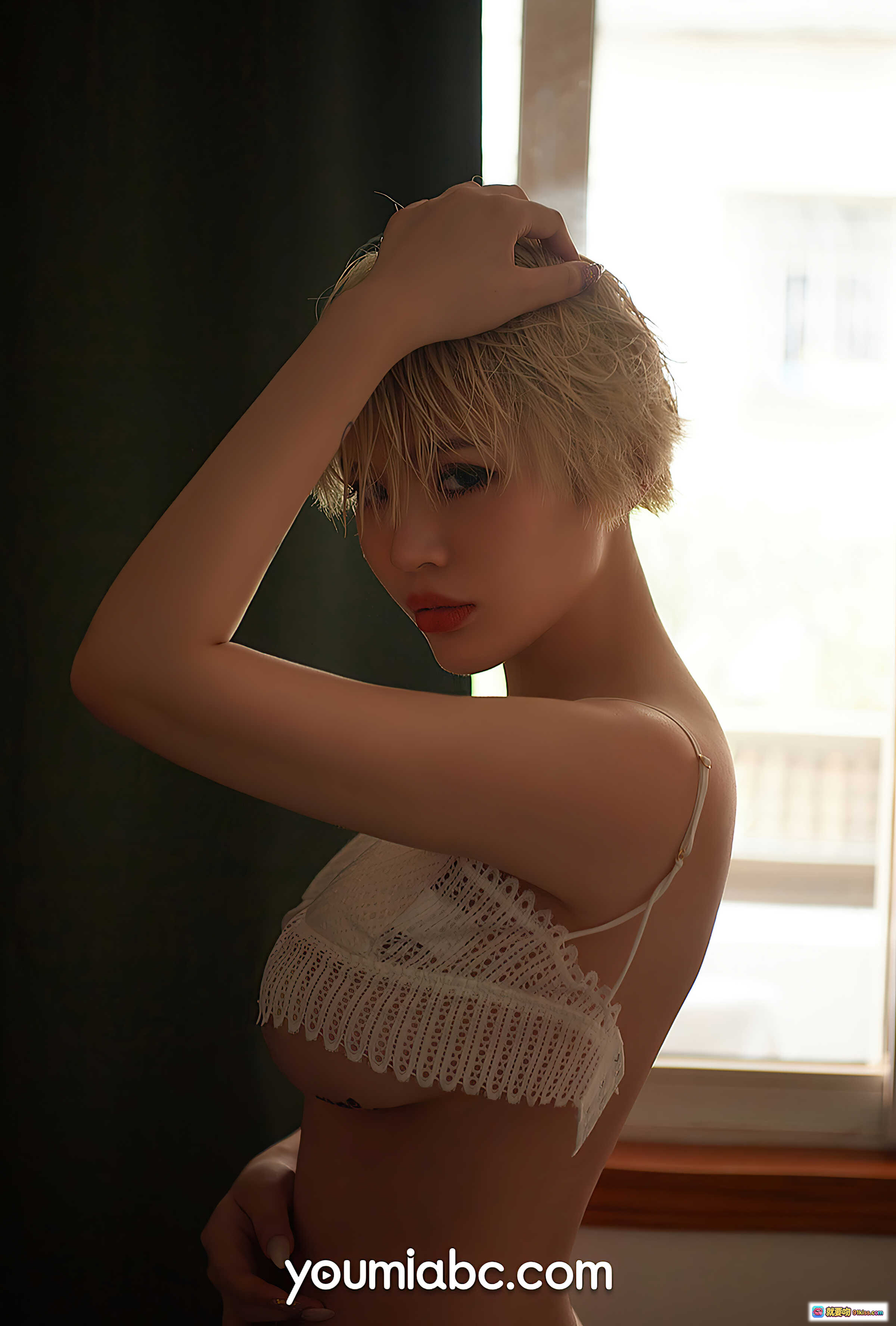 图片[6] - YouMi尤蜜2020.09.23 Heidi撩拨温柔写真 金发短发 白色蕾丝内衣 窗边光影 43P高清图集 - 就要吻