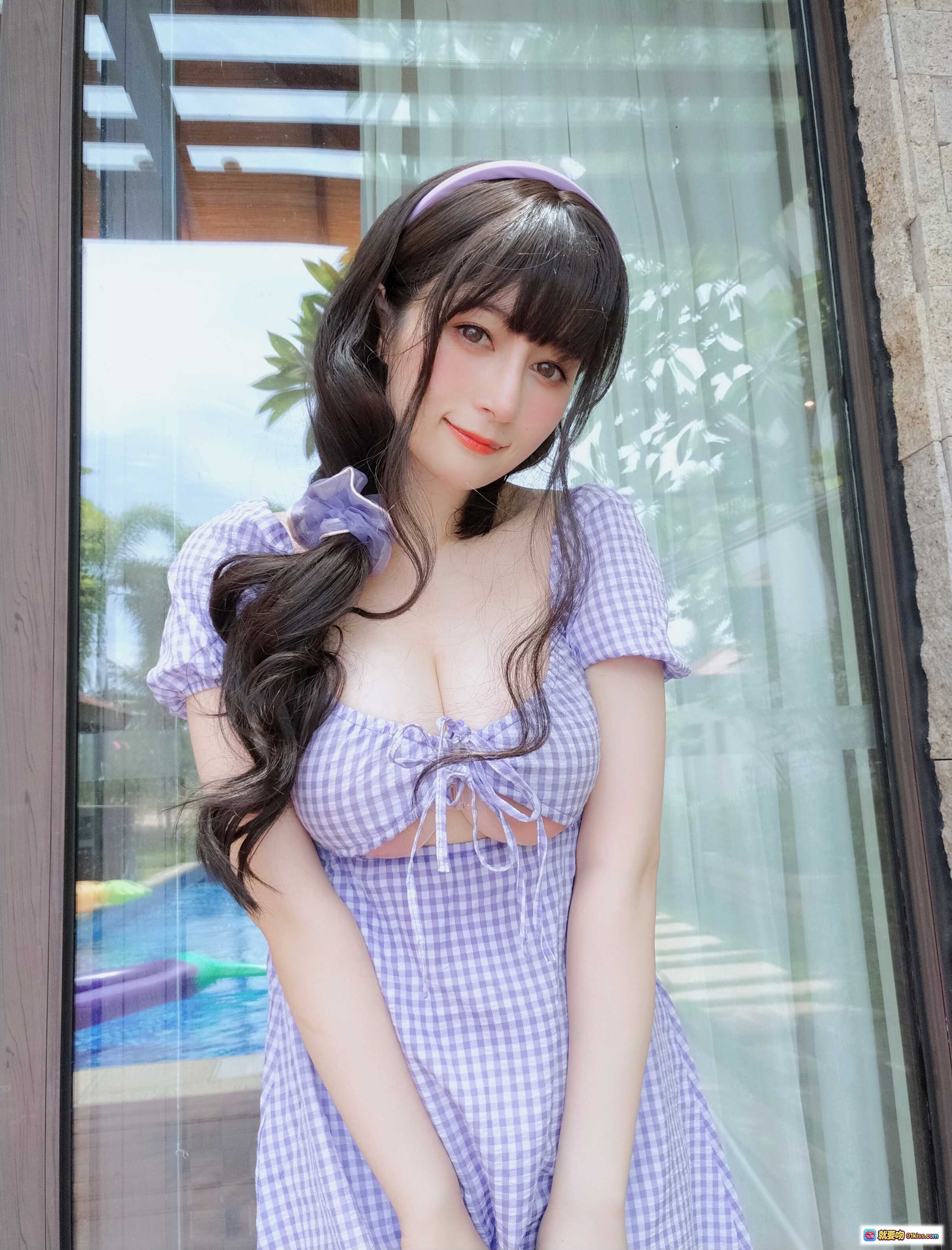 图片[5] - 白银81 NO.081 8月会员合集 2021-08-05 紫格子连衣裙甜美少女户外写真 清新自然笑容迷人长发飘逸头箍点缀 - 就要吻