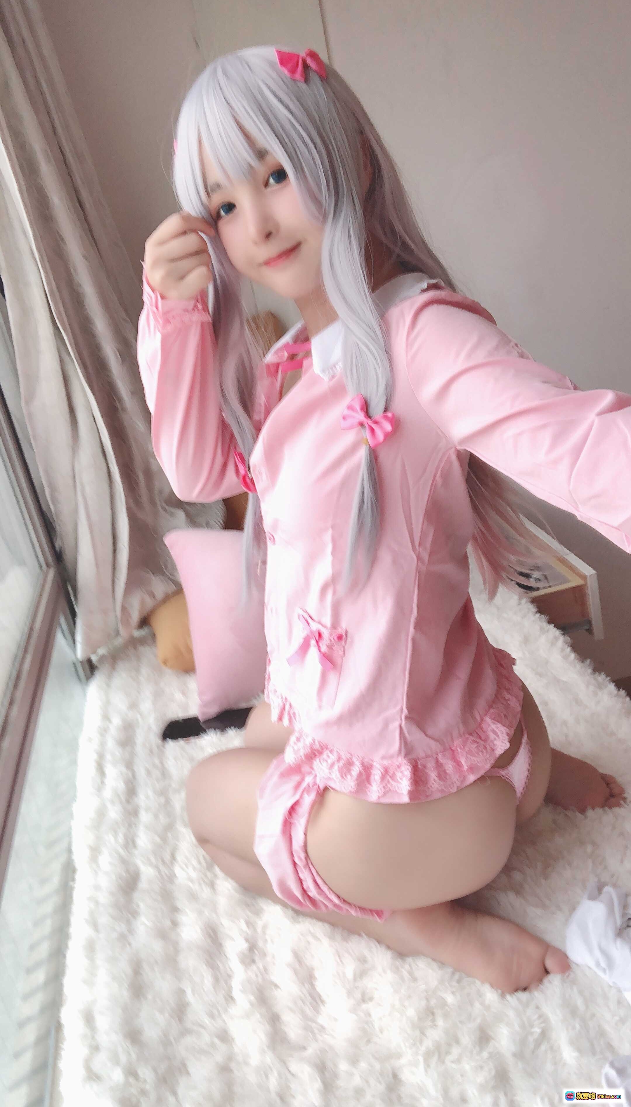图片[2] - 桜井宁宁NO.016 和泉纱雾cosplay 粉色睡衣少女自拍 萌系银发蝴蝶结 甜美居家风写真 - 就要吻