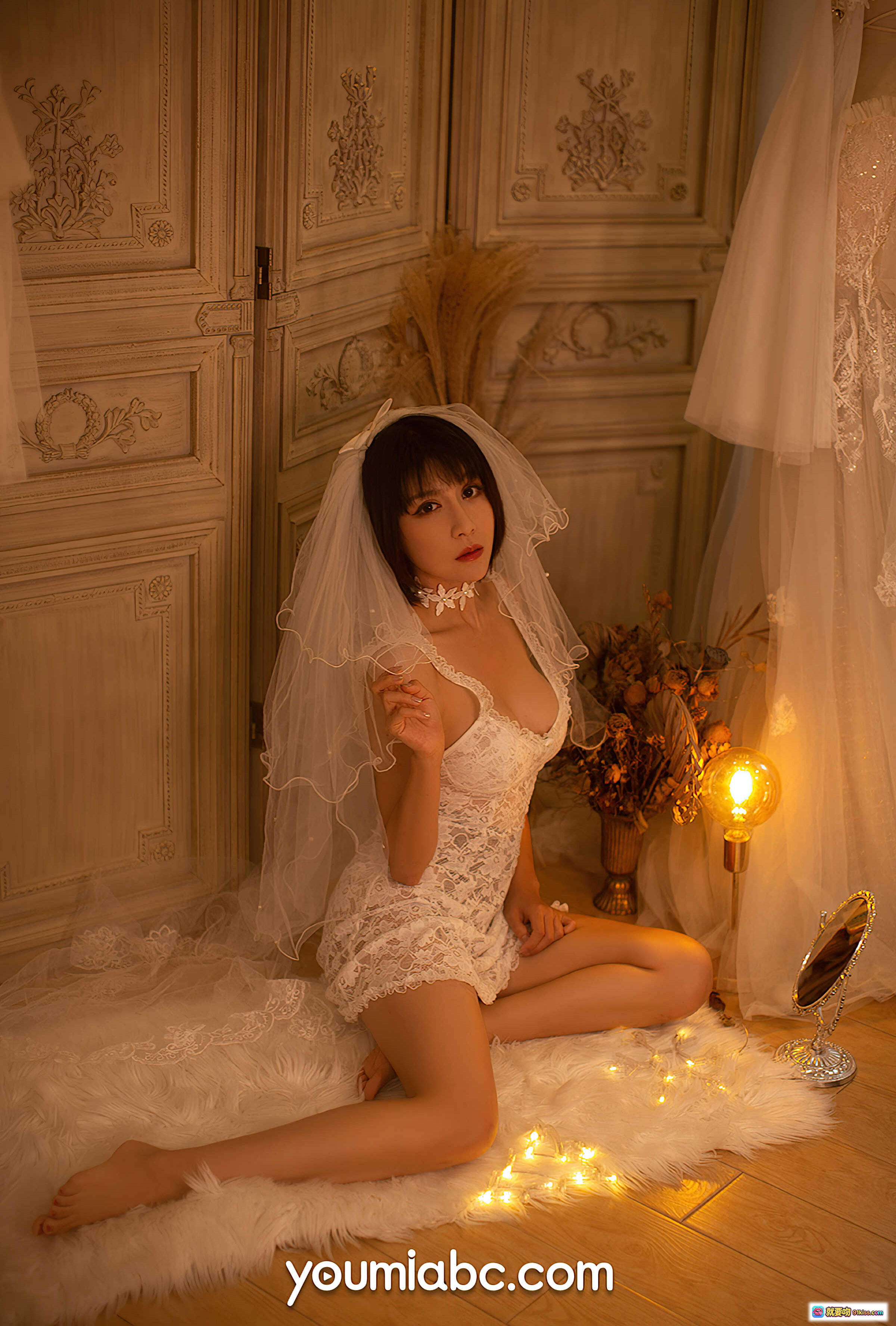 图片[10] - 安妮斯朵拉试婚新娘写真｜蕾丝美背+白纱裙+百叶窗光影｜YouMi尤蜜2020.11.28精选63P - 就要吻