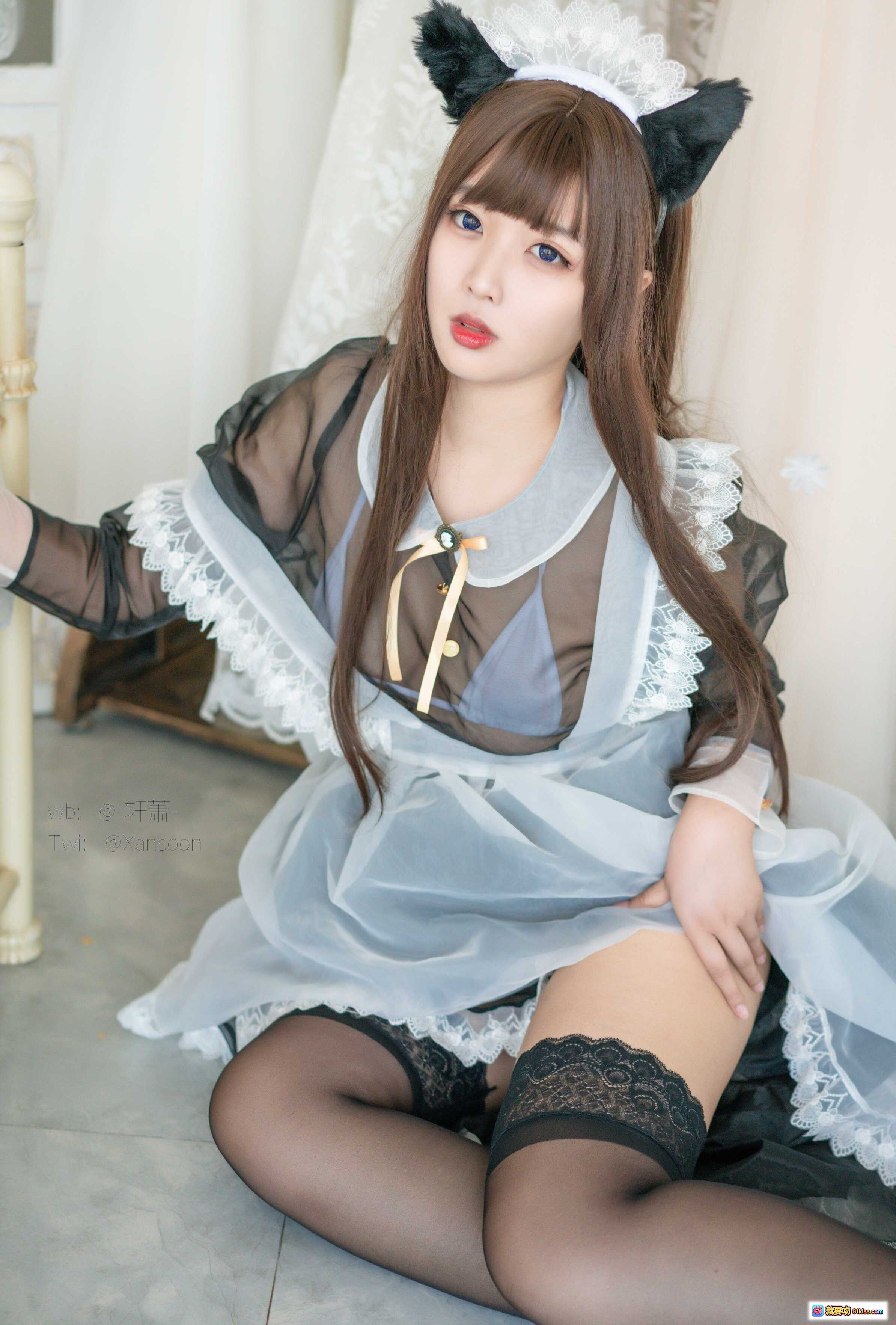 图片[9] - 轩萧学姐NO.010透明女仆装写真｜黑丝蕾丝猫耳女仆风｜28P高清美图 - 就要吻
