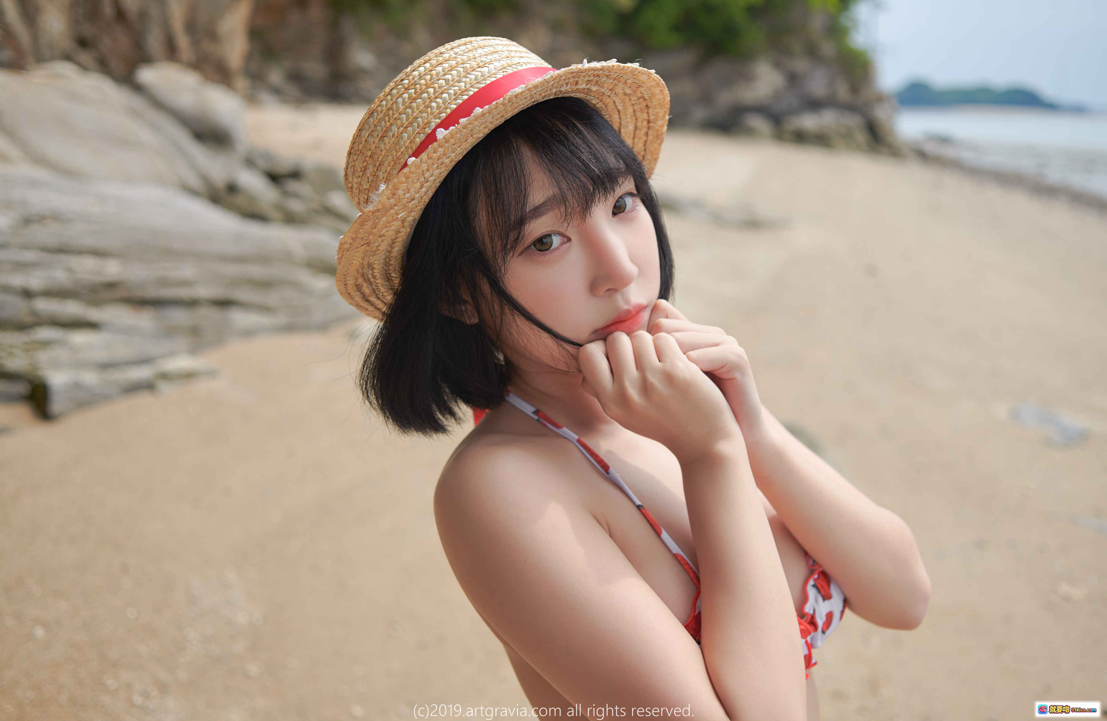 图片[9] - 姜仁卿NO.016 ARTGRAVIA_VOL94 白色短袖露脐上衣+深蓝比基尼 下身性感写真 甜美短发靠墙姿势 清新室内私房摄影 - 就要吻