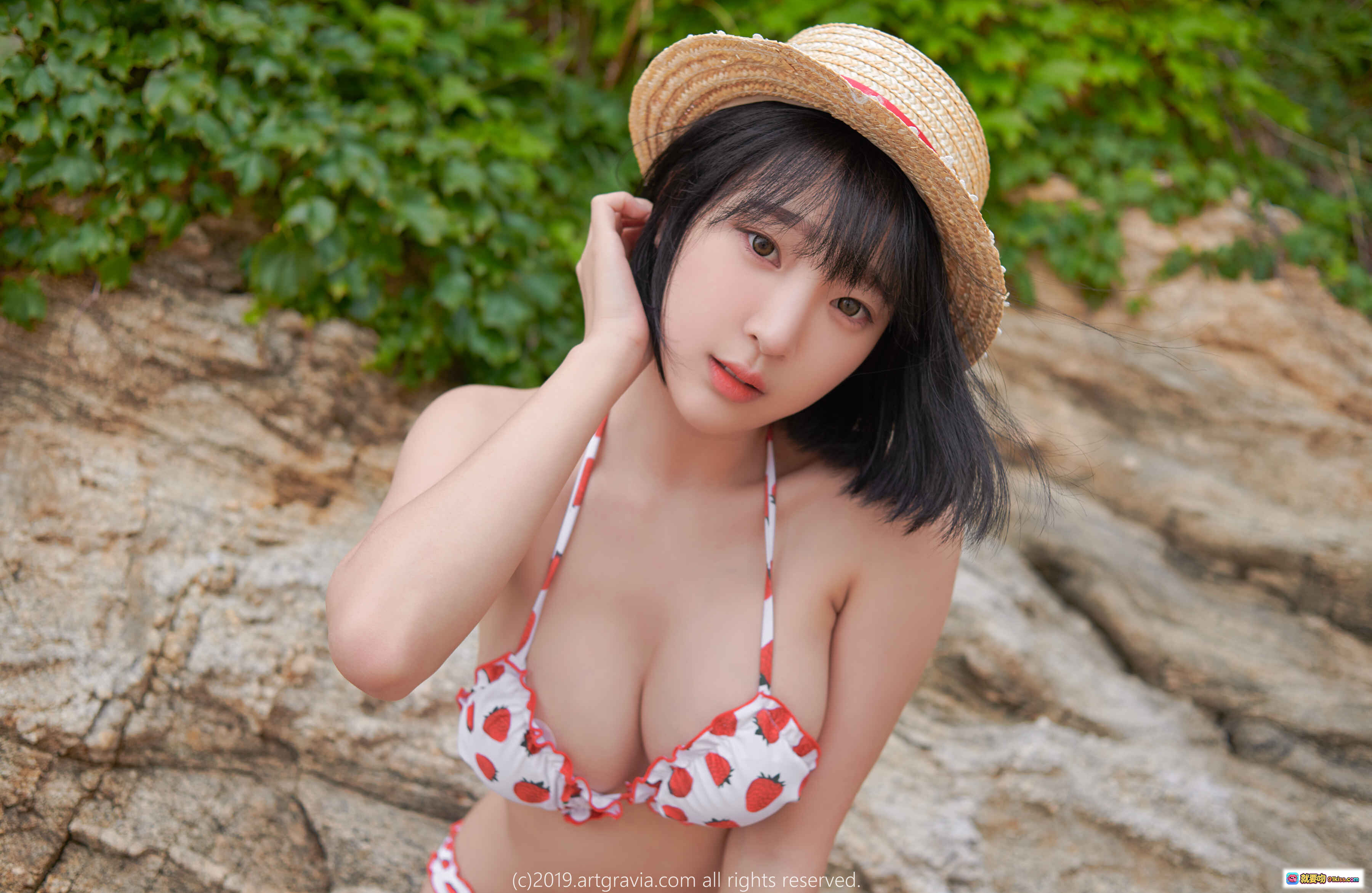 图片[3] - 姜仁卿NO.016 ARTGRAVIA_VOL94 白色短袖露脐上衣+深蓝比基尼 下身性感写真 甜美短发靠墙姿势 清新室内私房摄影 - 就要吻