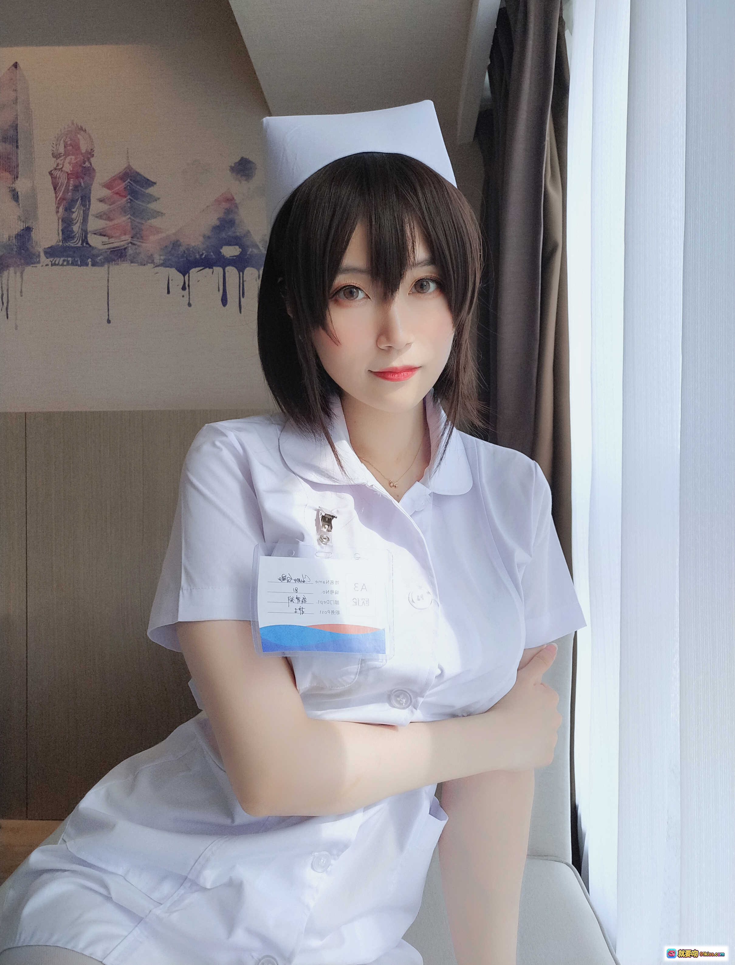 图片[3] - 白银81 NO.015 短发小护士 cosplay 白色护士服 甜美制服 丝袜美腿 室内写真 37P高清图集 - 就要吻
