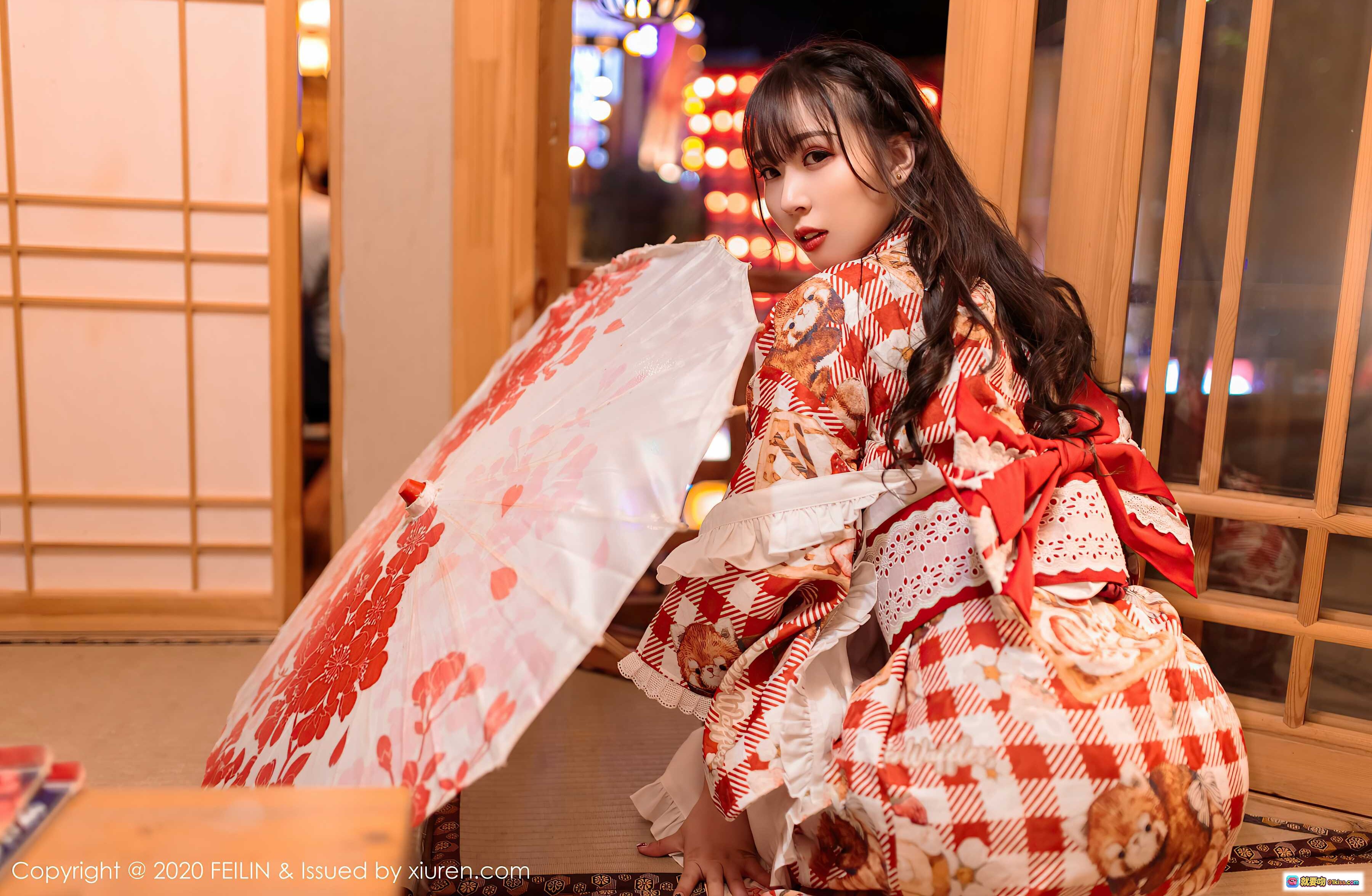 图片[10] - 小波多和风浴衣写真 | 日式榻榻米美腿诱惑 | 红白花卉图案浴袍 | 裸足坐姿性感私房照 | FEILIN Vol.360 2020.12.16 - 就要吻