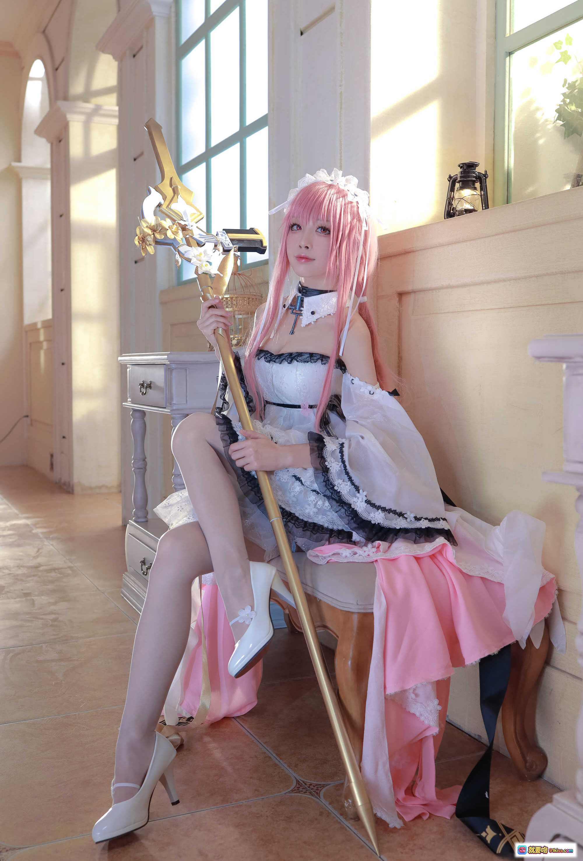 图片[3] - 水淼aqua NO.060 英仙座 Cosplay 粉发女仆装 白黑蕾丝裙 透明丝袜 花饰头饰 室内写真 76P高清图集 - 就要吻