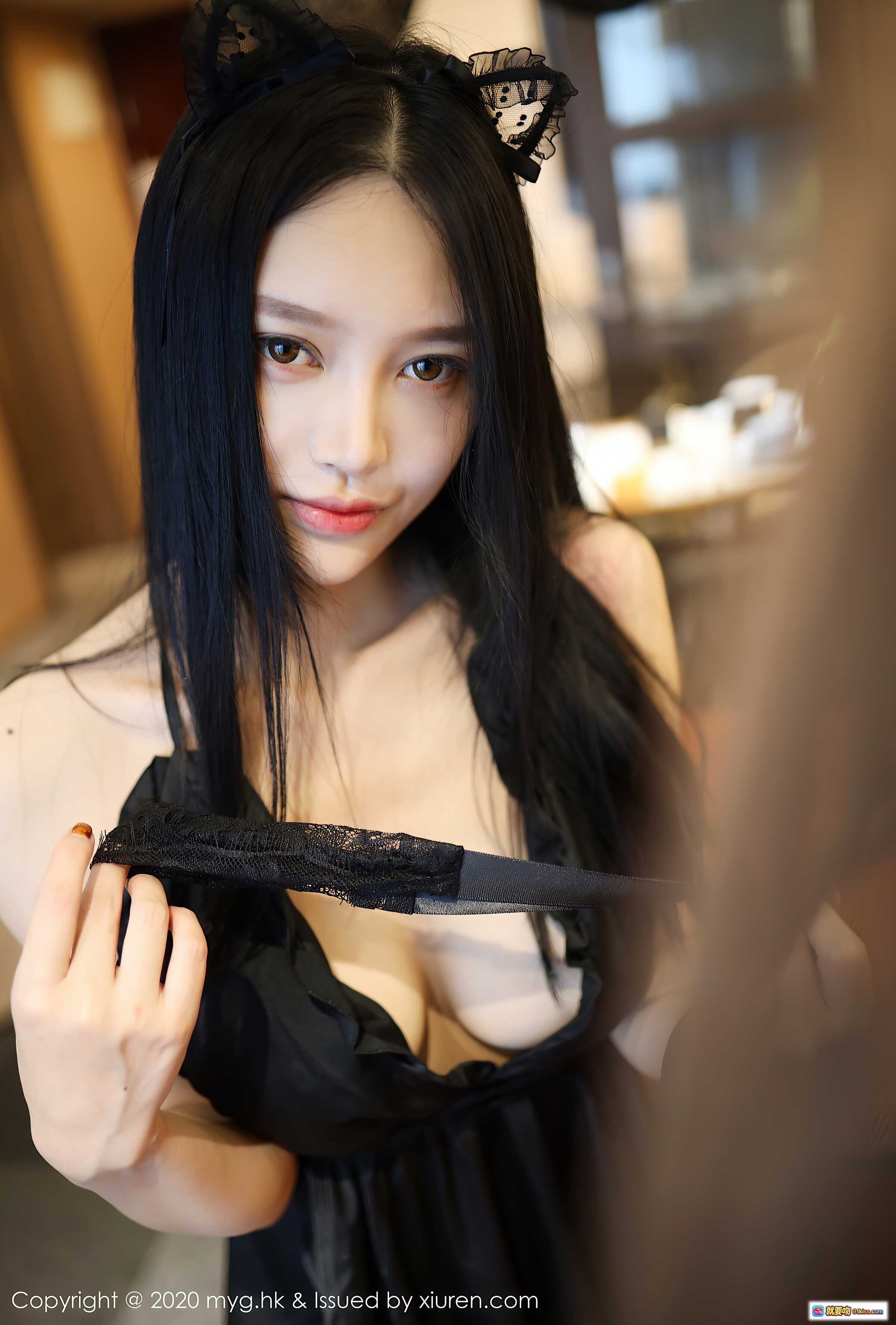 图片[5] - 唐琪儿黑丝蕾丝猫耳性感写真｜MyGirl美媛馆VOL.457深V吊带裙私房美图 - 就要吻