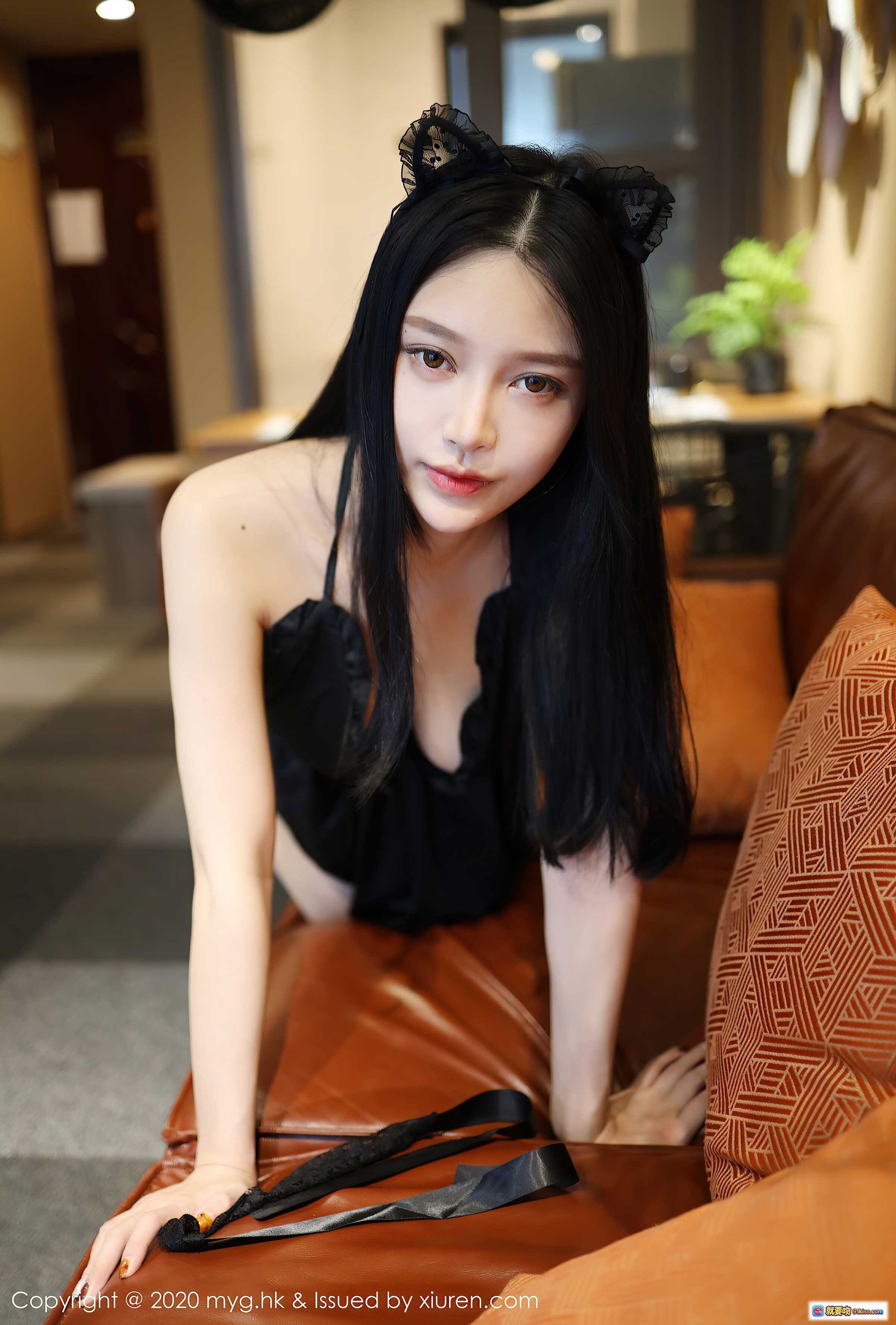 图片[6] - 唐琪儿黑丝蕾丝猫耳性感写真｜MyGirl美媛馆VOL.457深V吊带裙私房美图 - 就要吻