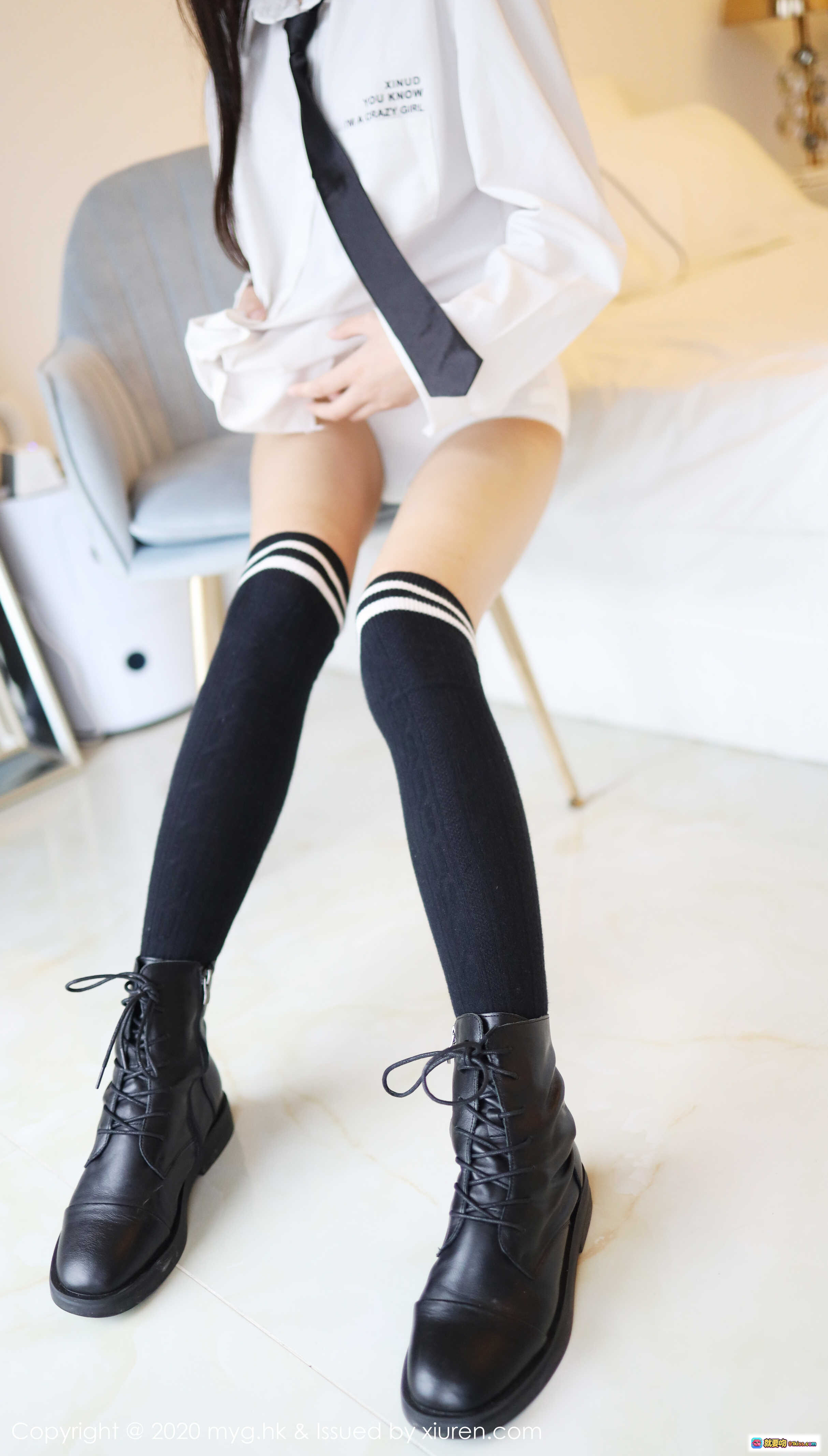 图片[3] - MyGirl美媛馆VOL.439 Laura张小妮 白色蕾丝内裤+黑袜三道白杠 甜美性感写真62P - 就要吻