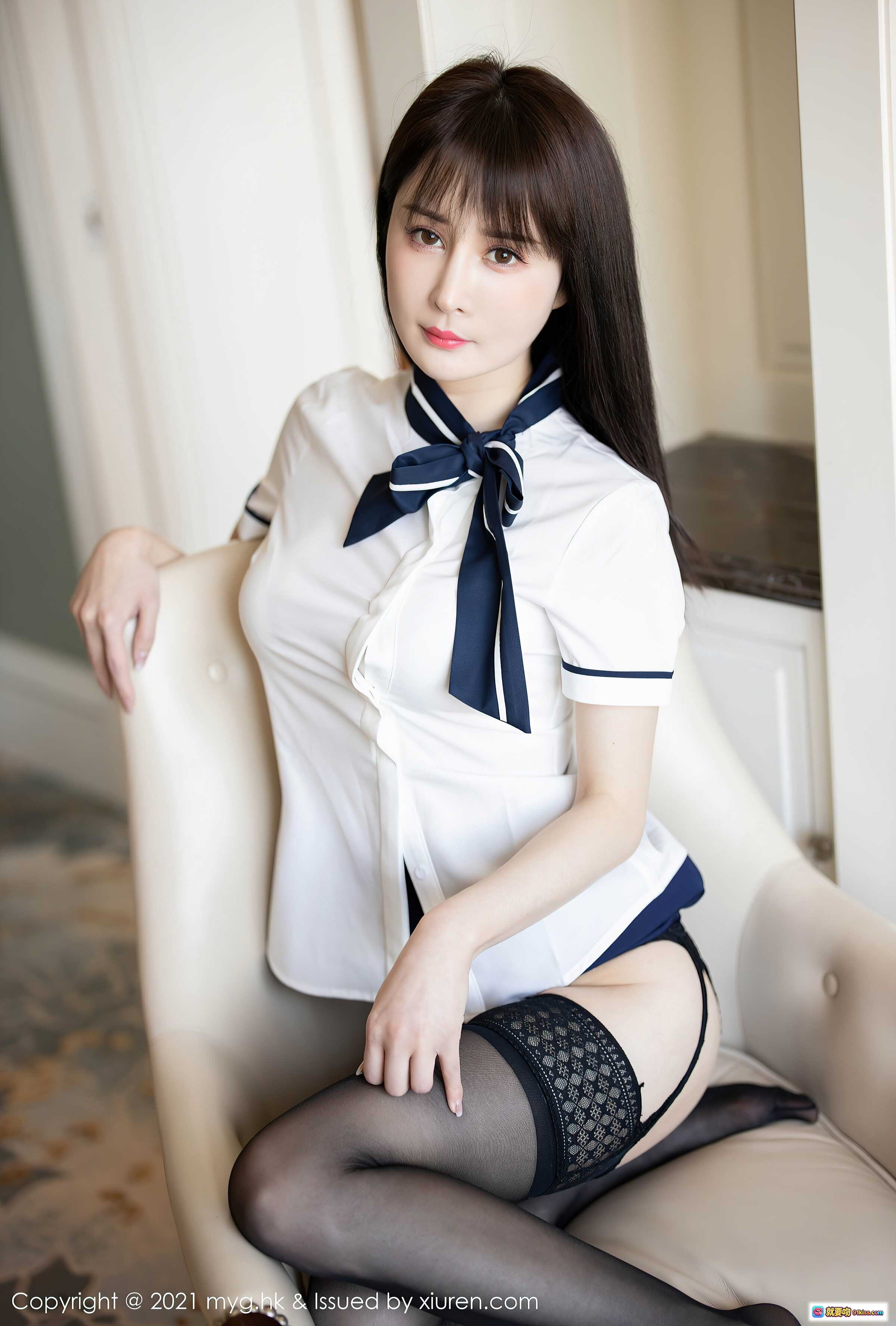 图片[5] - 蔡文钰Abby制服写真 | 白衬衫蓝领结黑丝美腿 | MyGirl美媛馆Vol.505性感私房照 - 就要吻