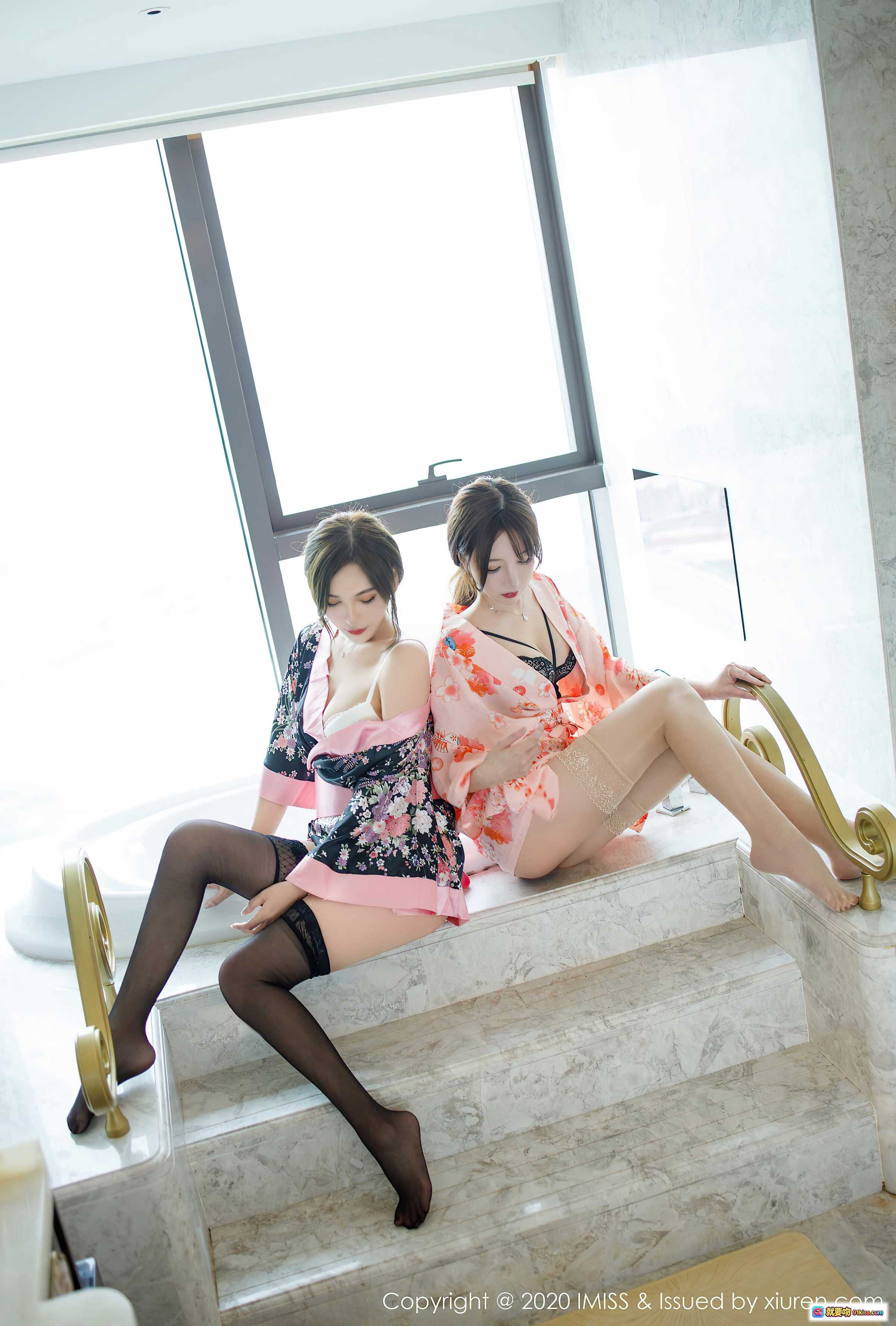 图片[9] - IMiss 2020.08.14 Vol.493 双模和风睡衣写真 | 粉黑花卉浴袍+蕾丝内衣 | 黑丝美腿窗边坐姿 | 高清73图191M - 就要吻