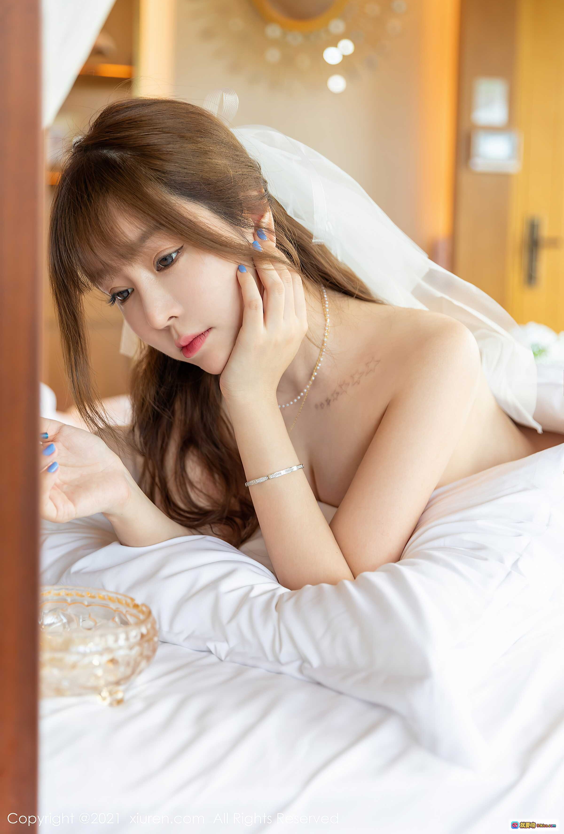 图片[5] - 王雨纯白色蕾丝婚纱写真｜头纱捧花优雅新娘造型｜秀人网2021年4月高清私房图集 - 就要吻