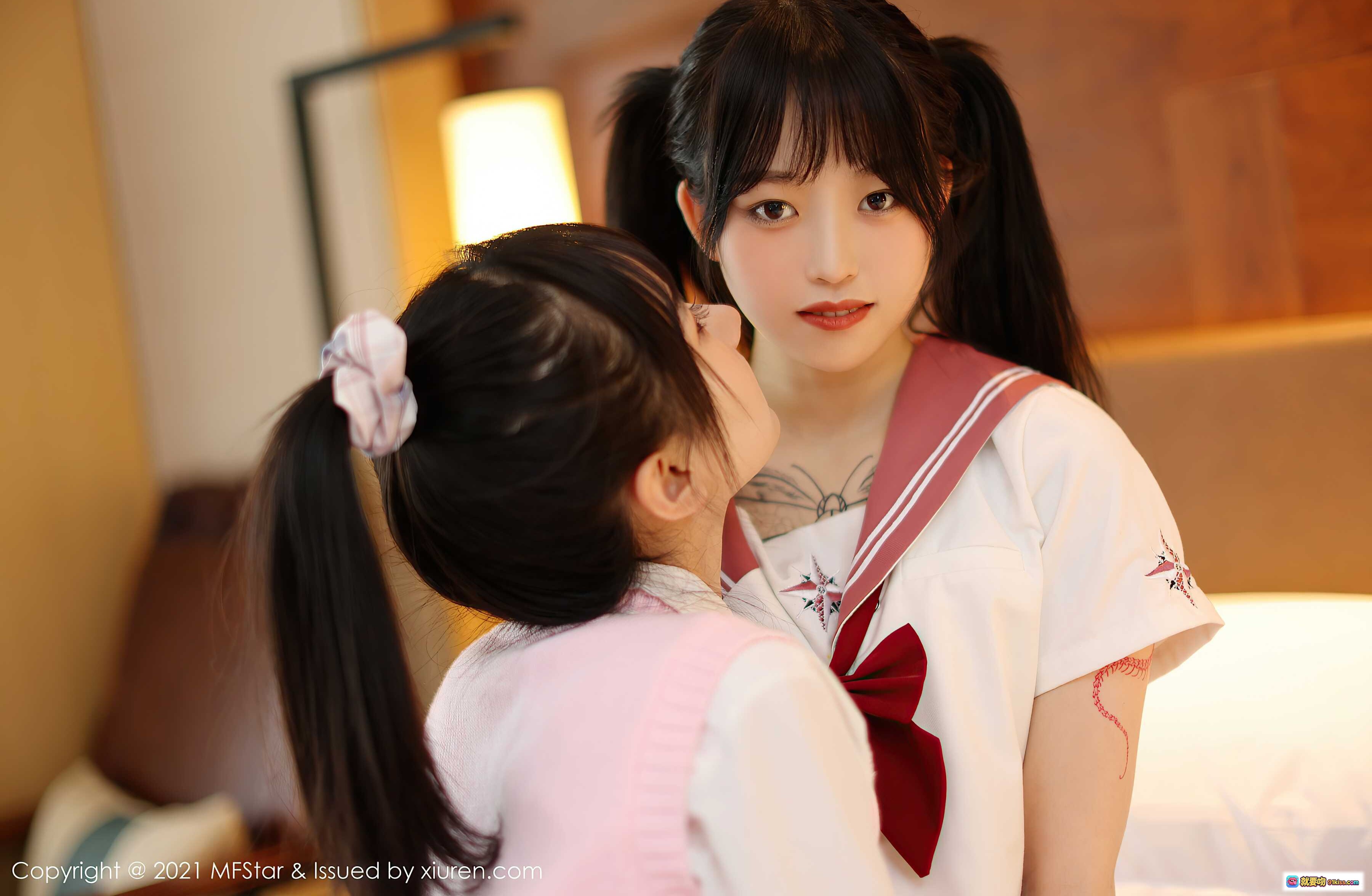 图片[7] - MFStar模范学院2021.06.21 Vol.507 双马尾少女校园风写真 甜美互动 床上亲密瞬间 粉色水手服格裙制服诱惑 - 就要吻